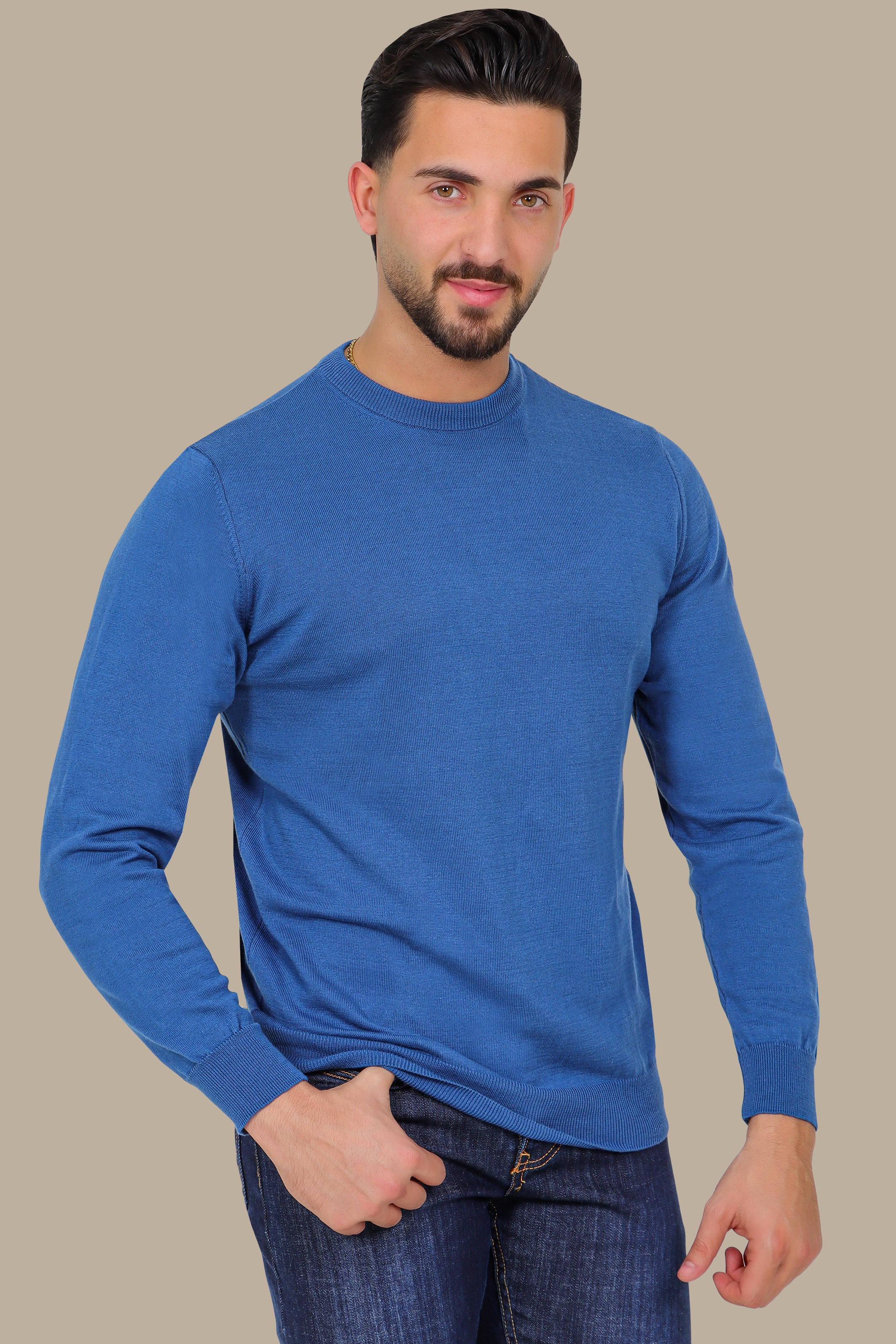 Light Blue Basic Round Neck Sweater