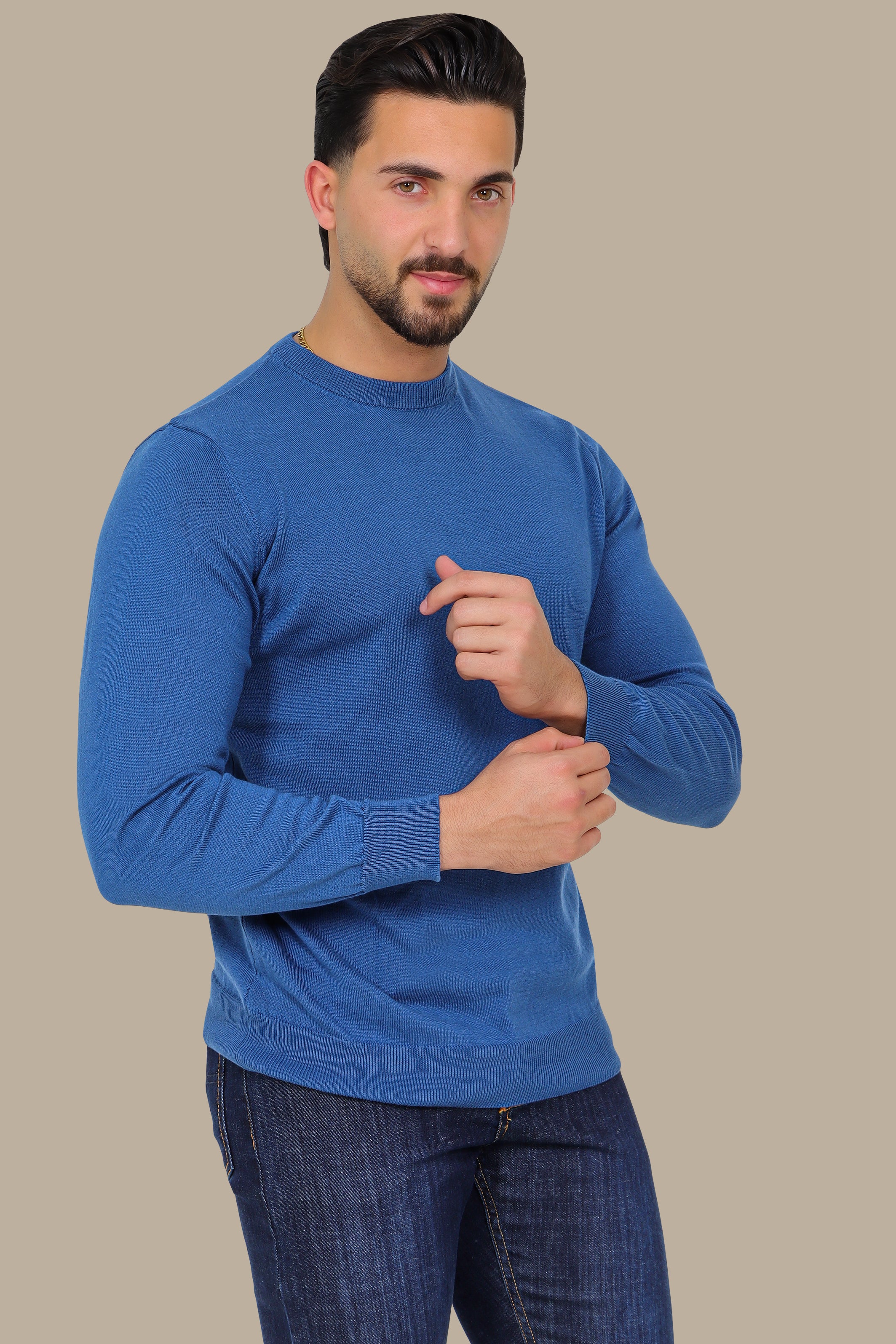 Light Blue Basic Round Neck Sweater