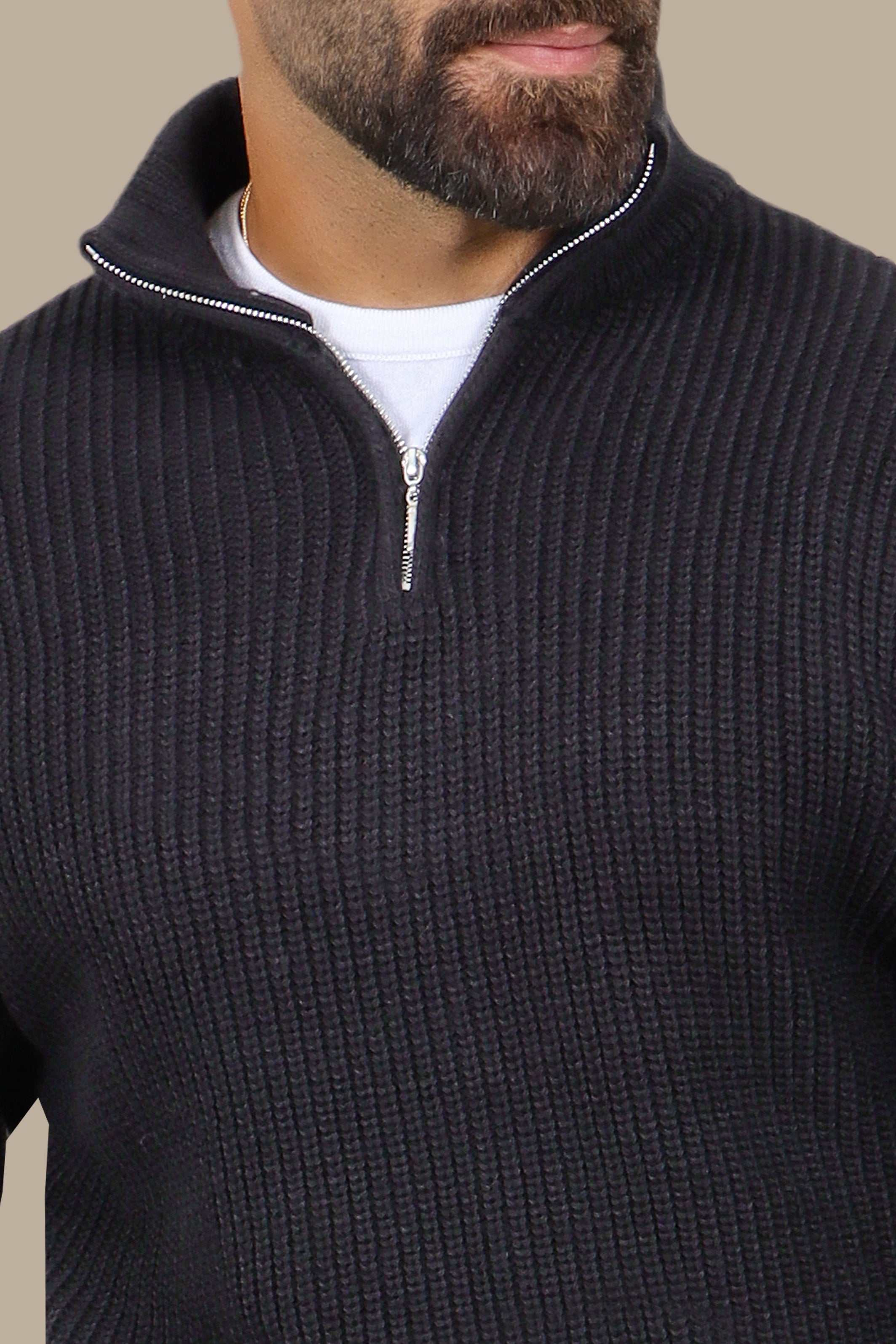 Modern Essential: Black Mercerized Half-Zipper Sweater