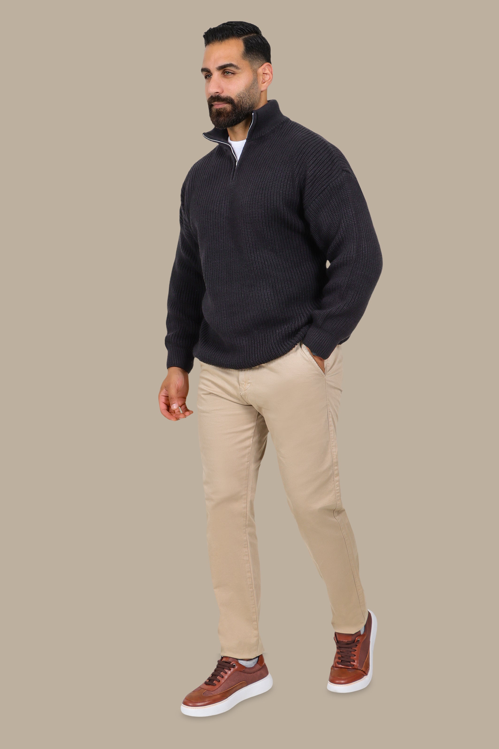 Modern Essential: Black Mercerized Half-Zipper Sweater