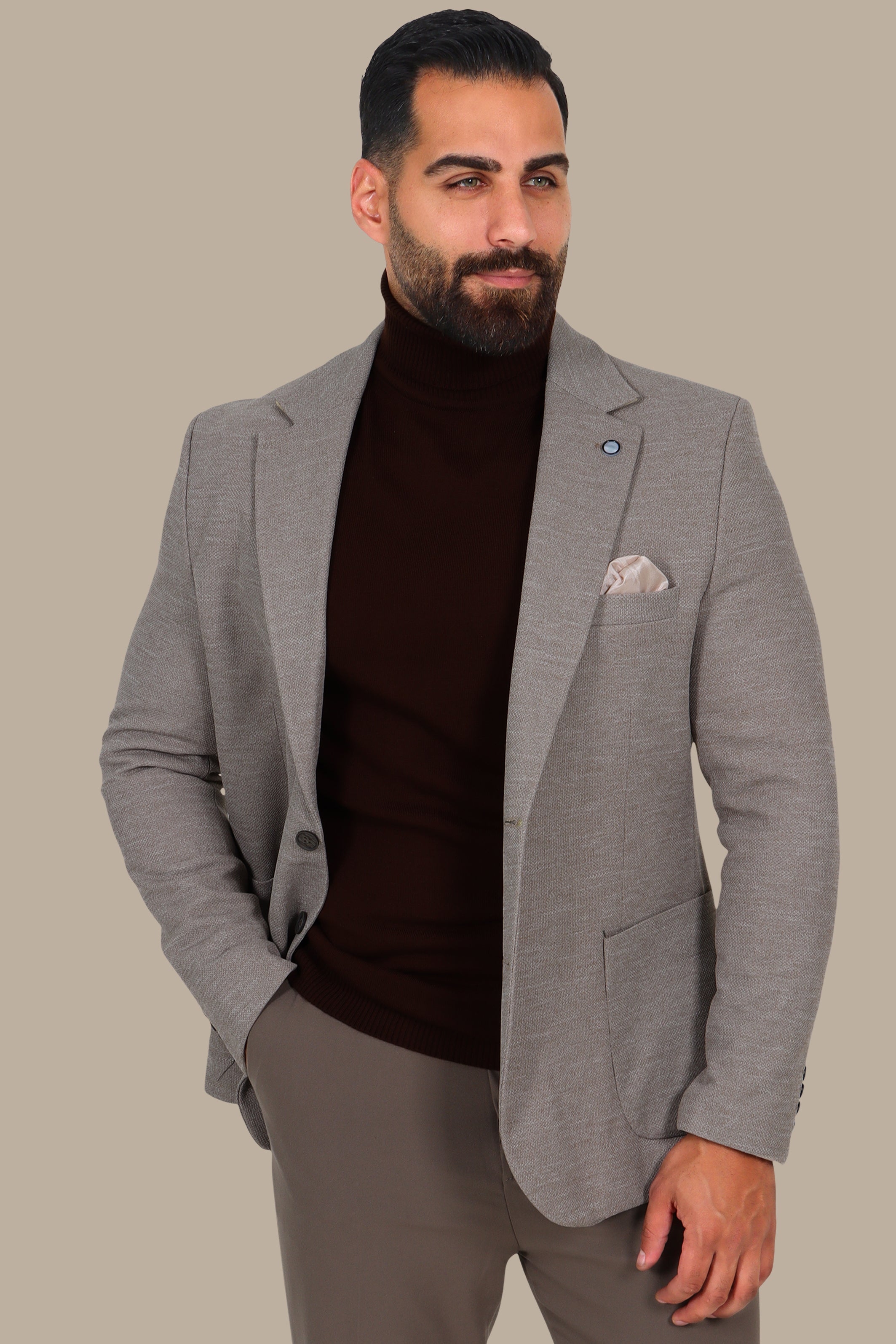 Beige Notch Lapel Mons Blazer