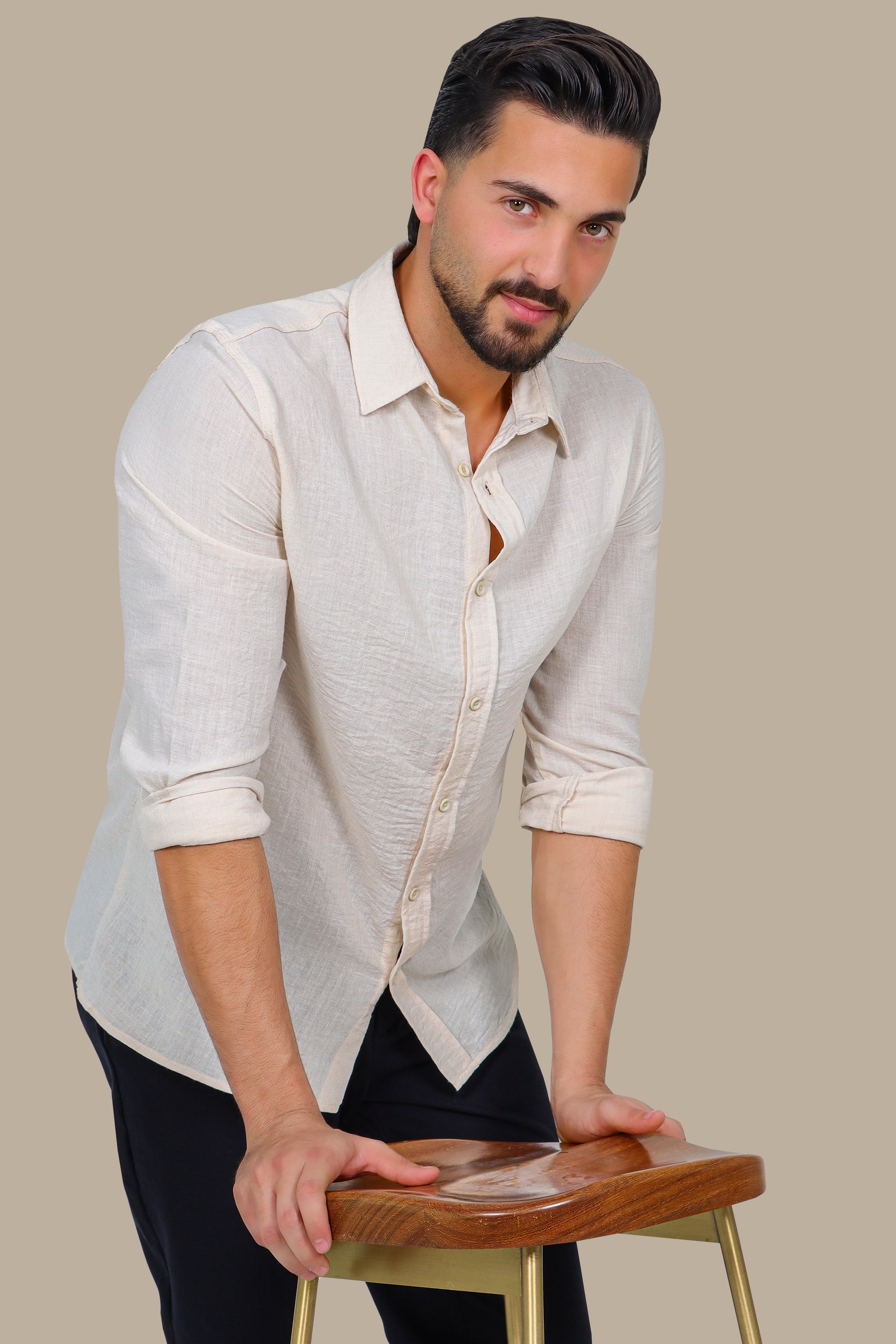 Timeless Comfort: Beige Linen Long Sleeve Shirt