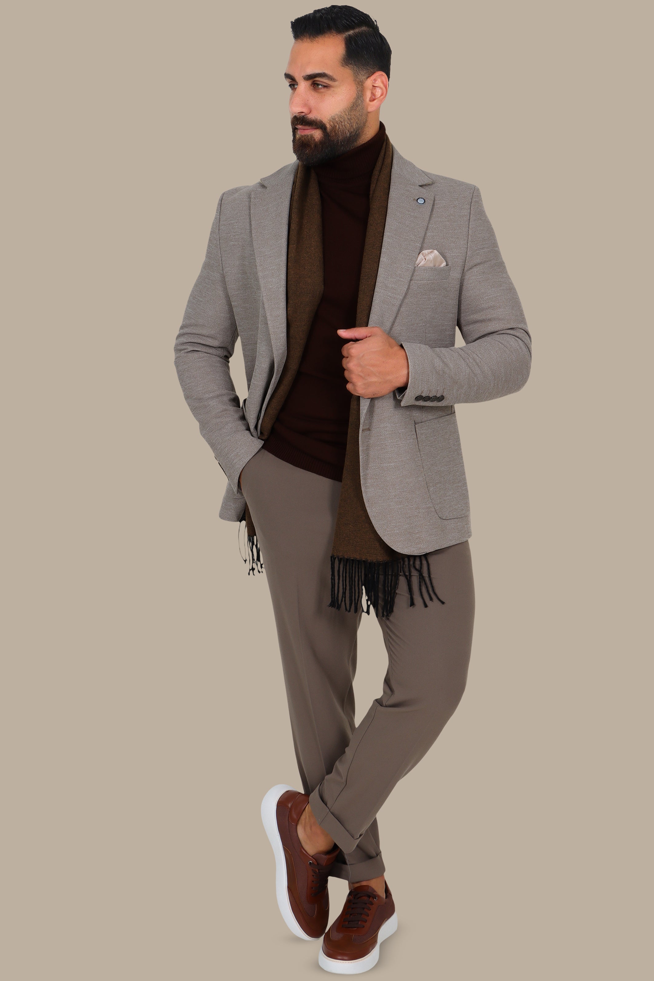Beige Notch Lapel Mons Blazer