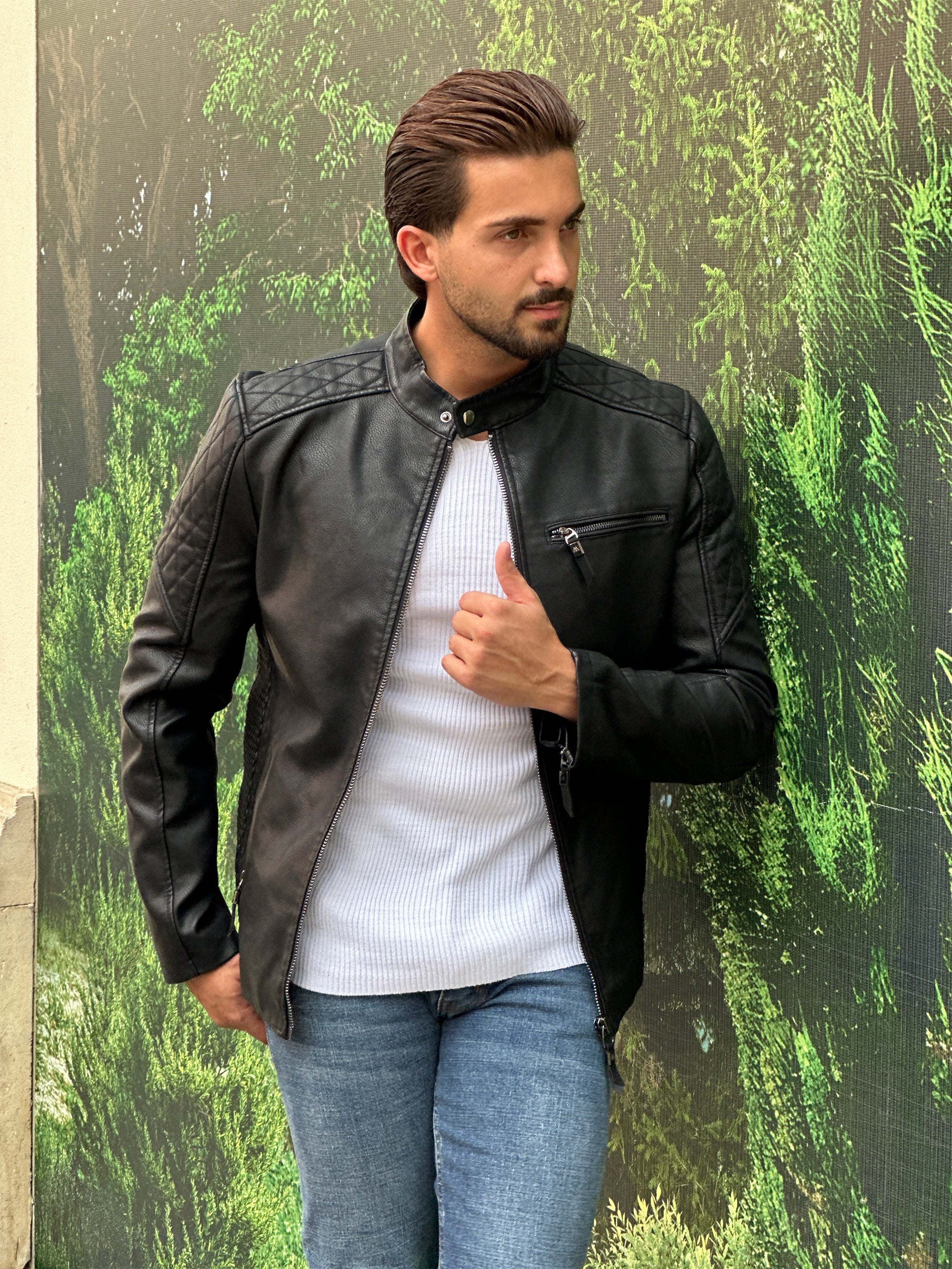 Black Jacket with X Shoulder Print