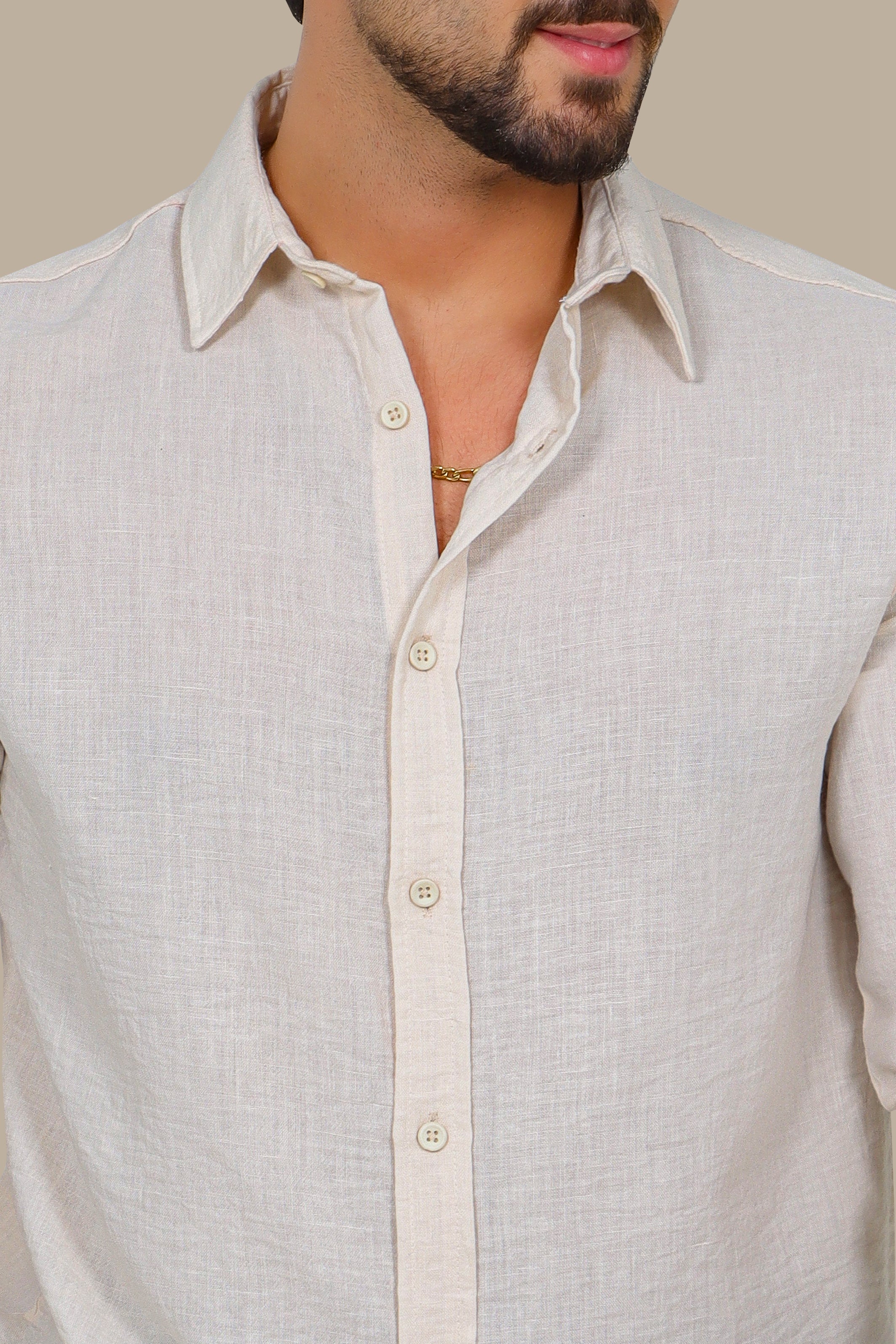 Timeless Comfort: Beige Linen Long Sleeve Shirt