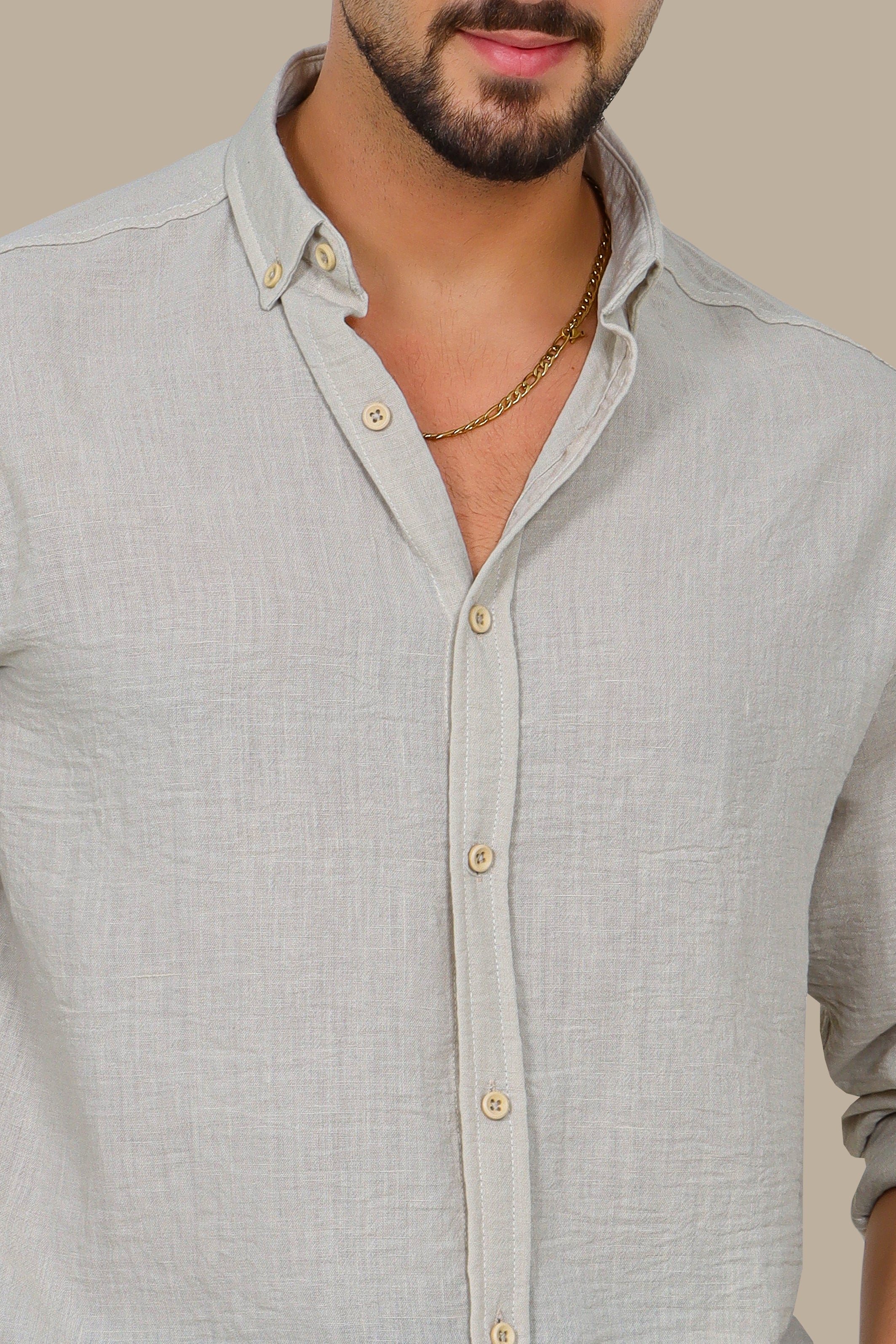 Timeless Elegance: Beige Linen Long Sleeve Button Down