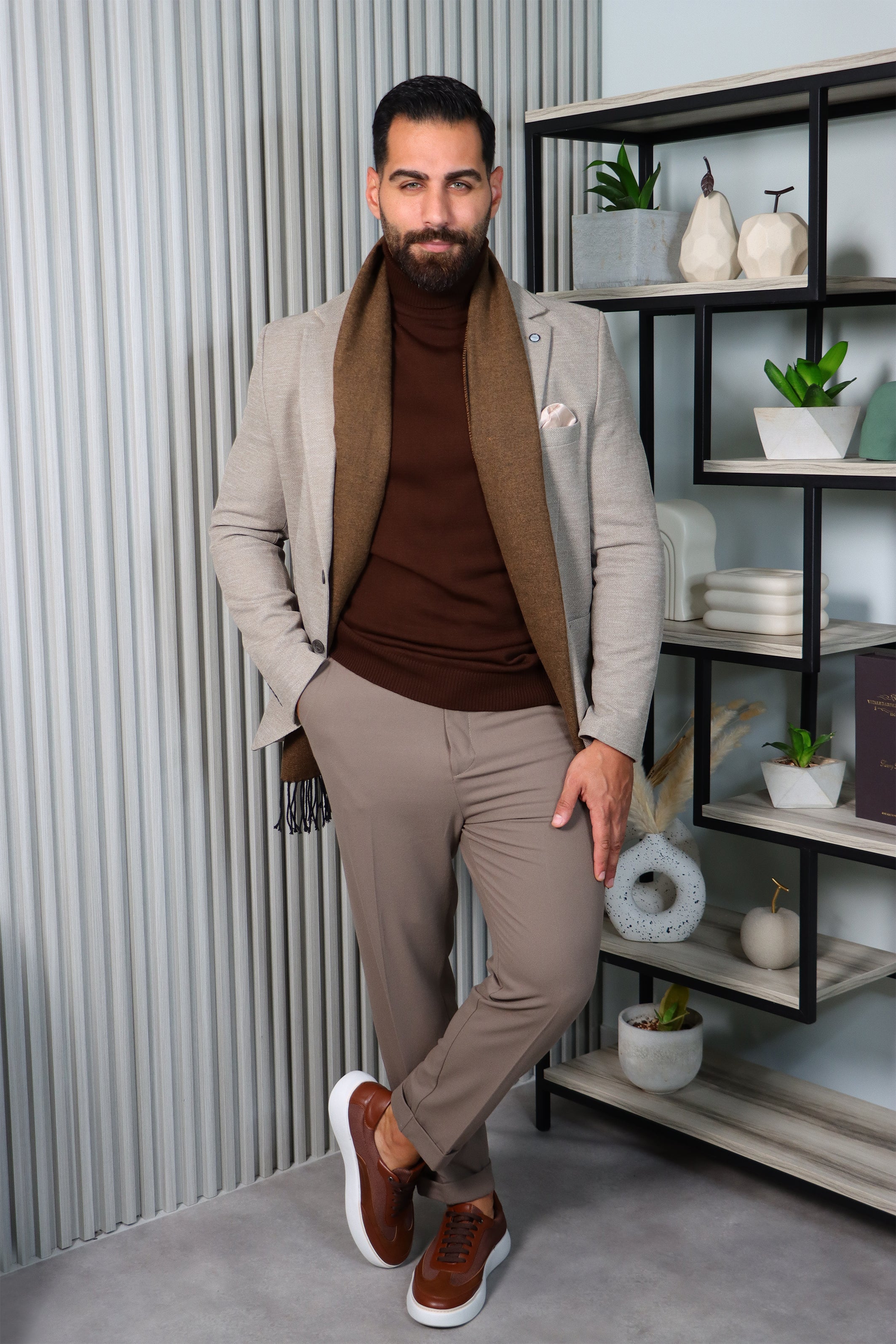 Beige Notch Lapel Mons Blazer