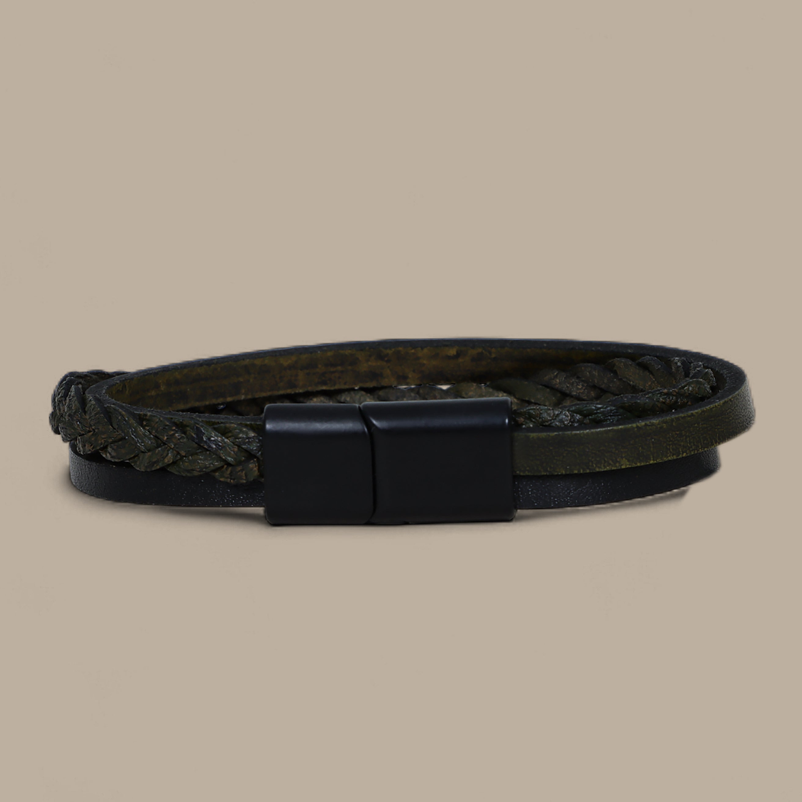 Khaki Two-Layer Leather Bracelet