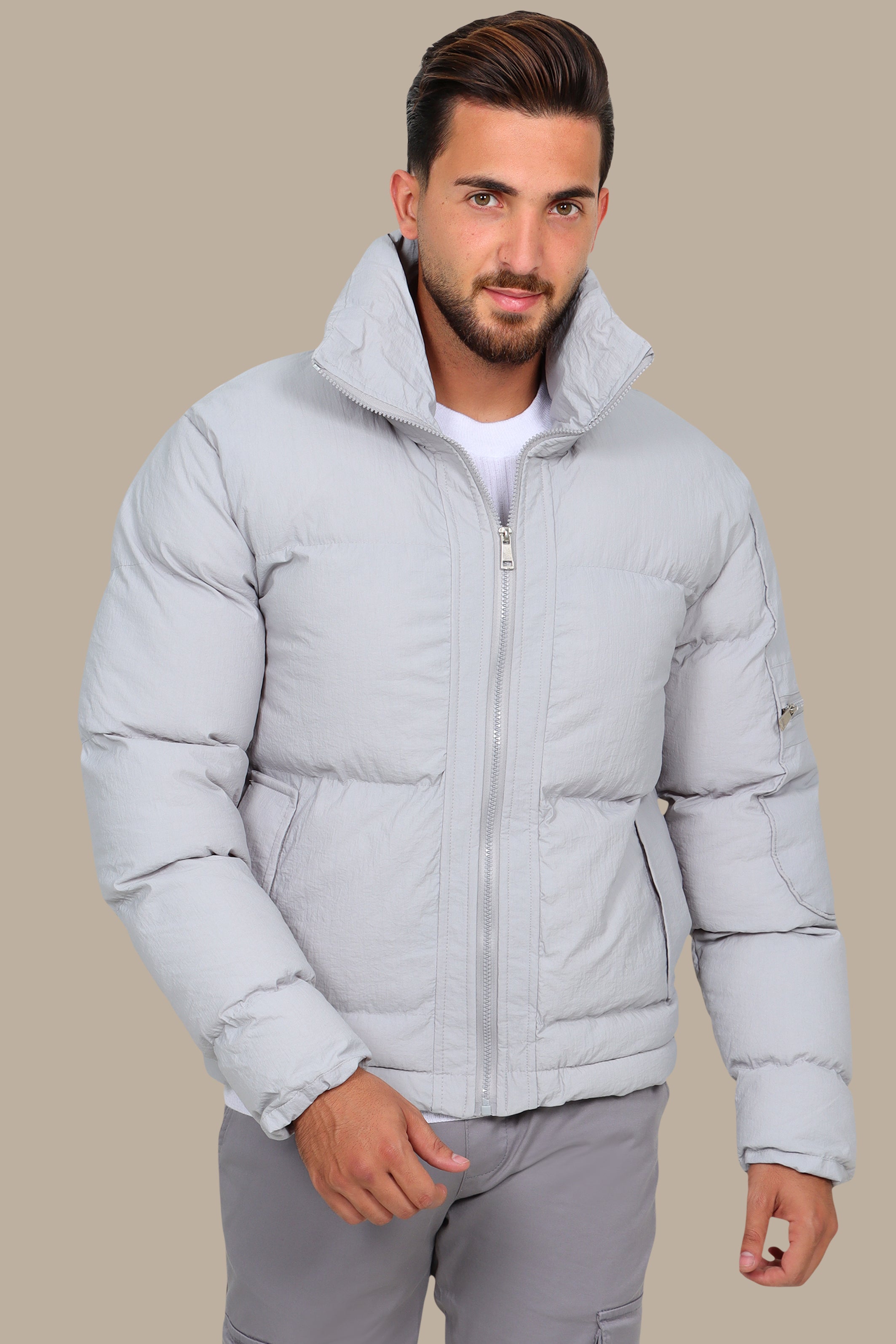 Plain Grey Puffer Jacket – Warm & Versatile