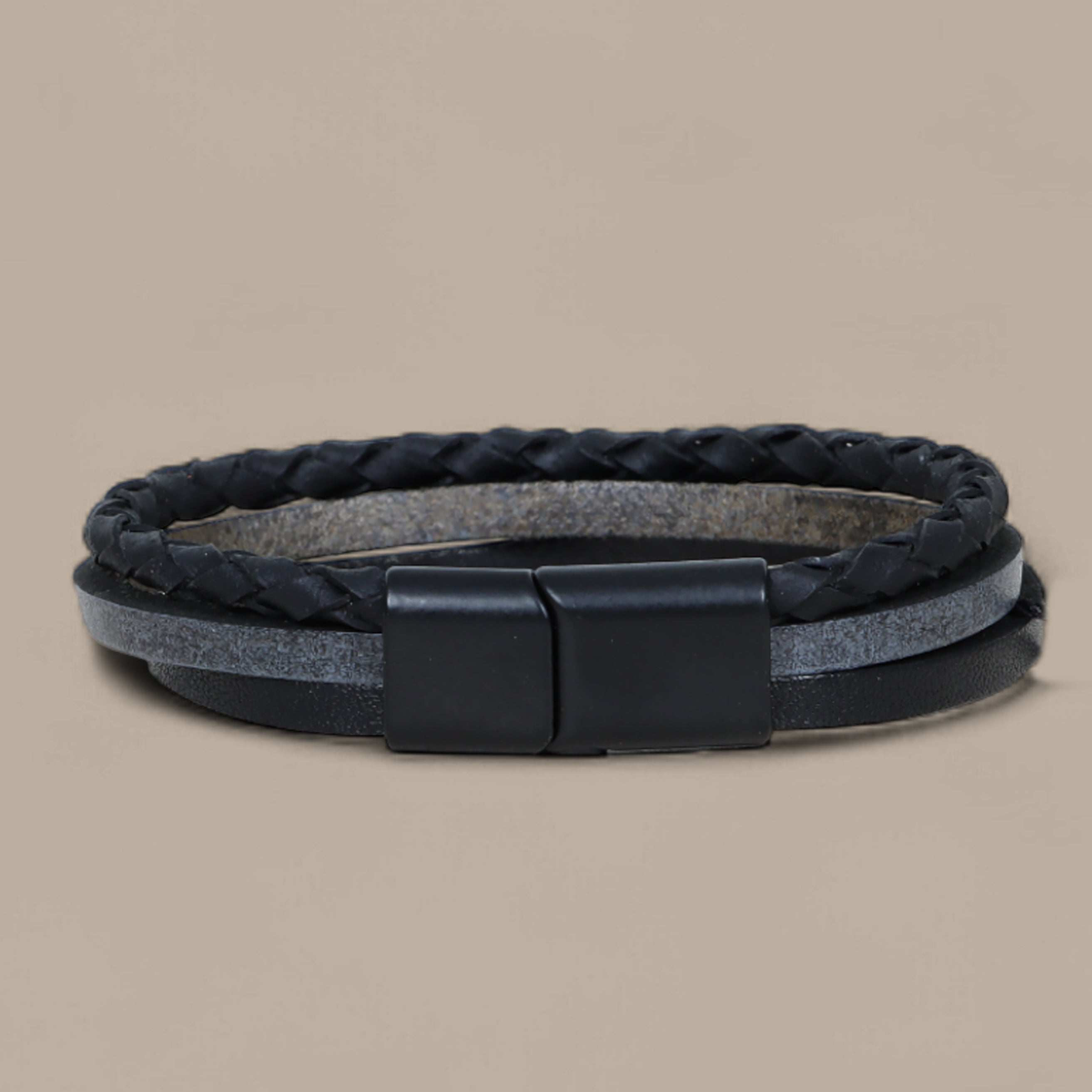 Grey Three-Layer Leather Bracelet
