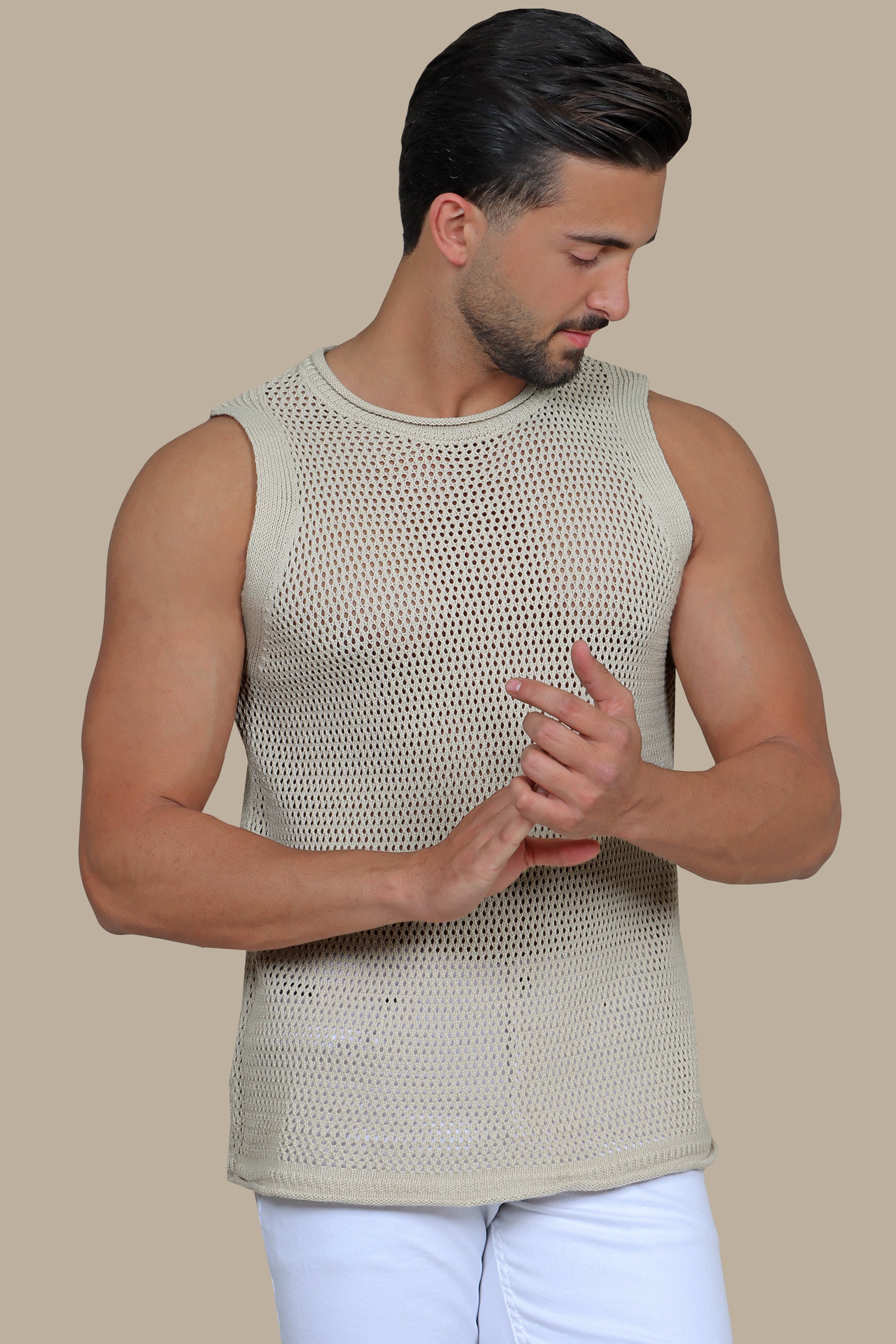Beige Mercerized Sleeveless Shirt