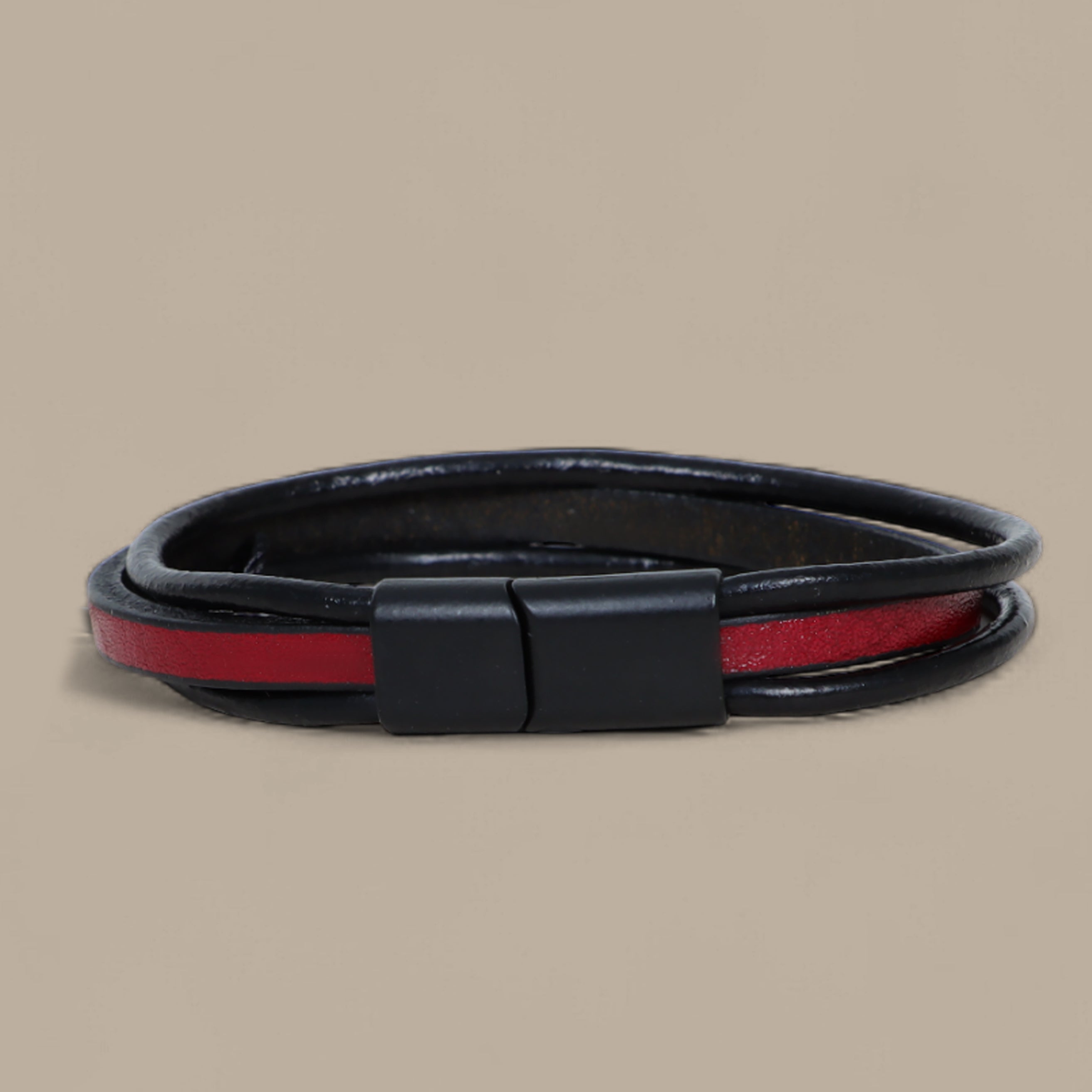 Burgundy Three-Layer Leather Bracelet