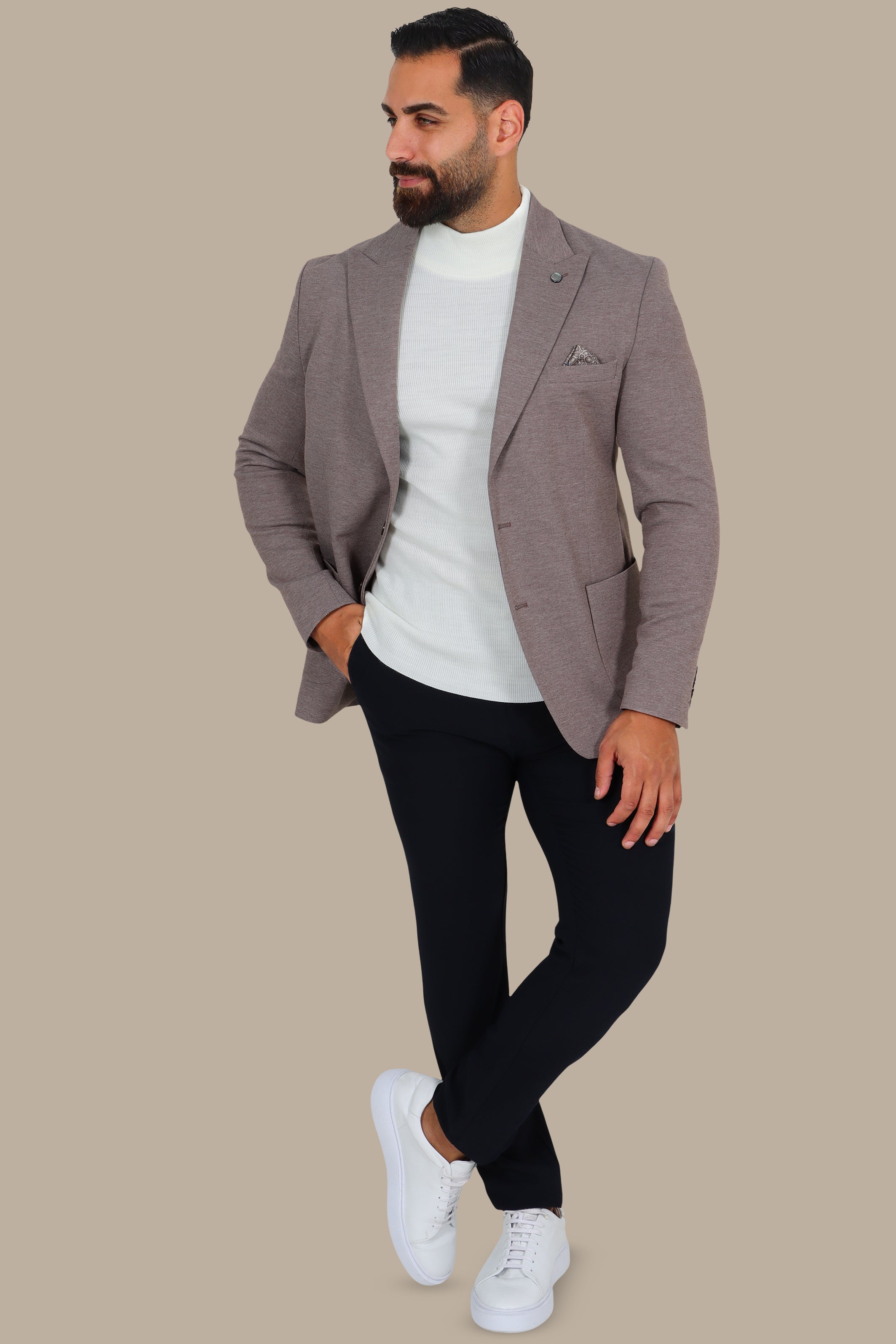 Light Brown Piquet Blazer with Peak Lapel