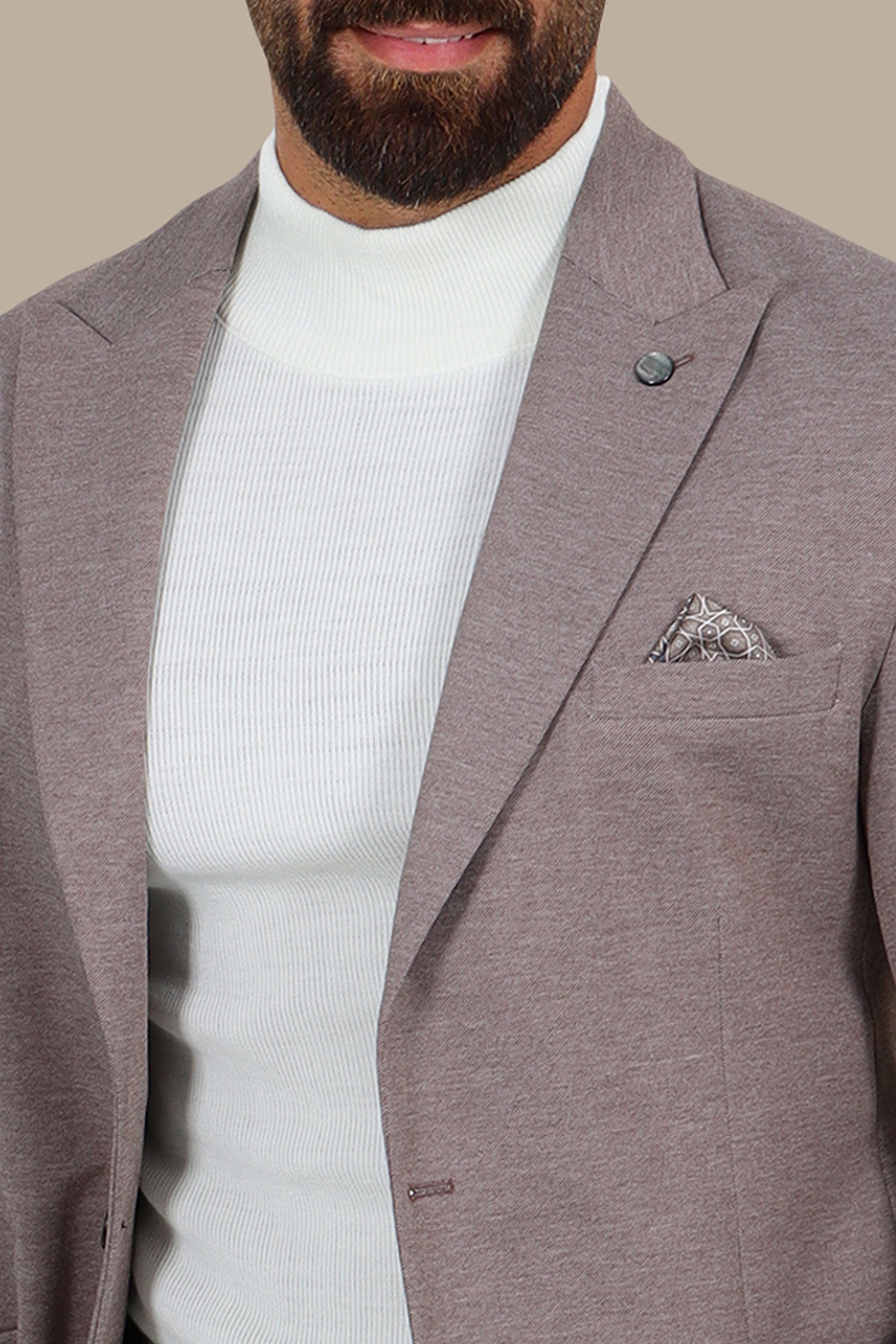 Light Brown Piquet Blazer with Peak Lapel