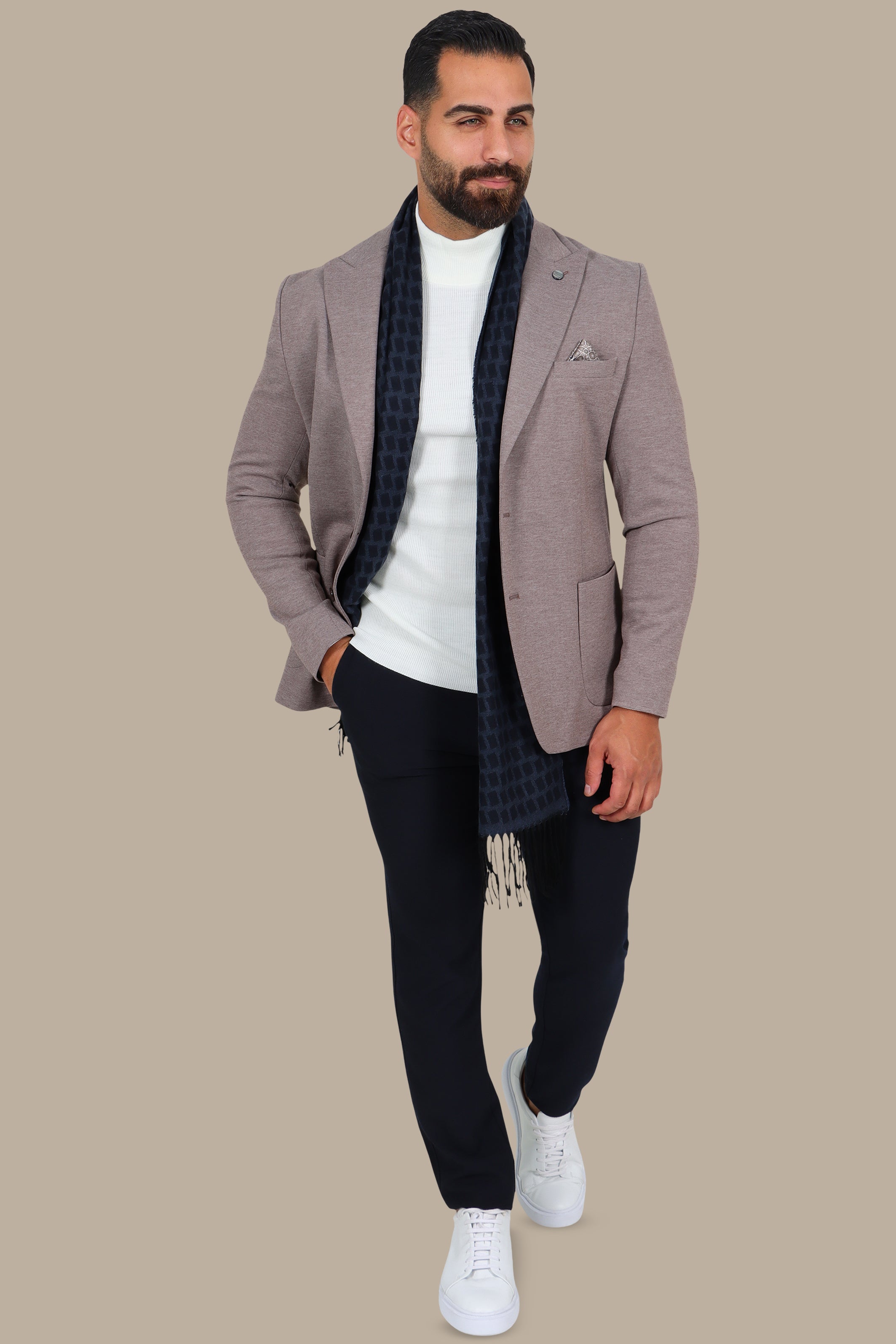 Light Brown Piquet Blazer with Peak Lapel