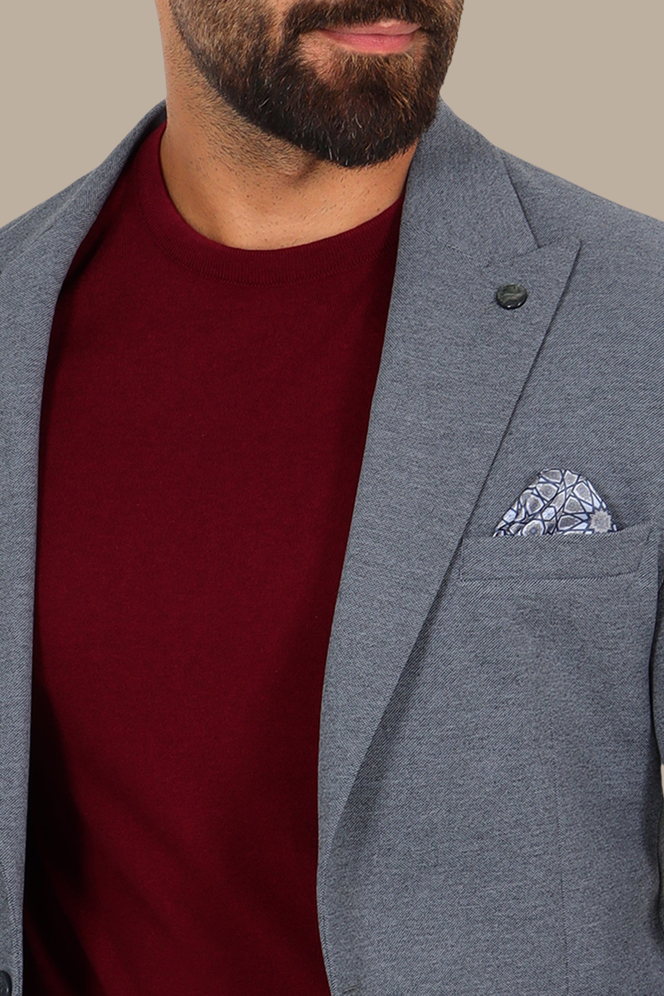 Grey Piquet Blazer with Peak Lapel