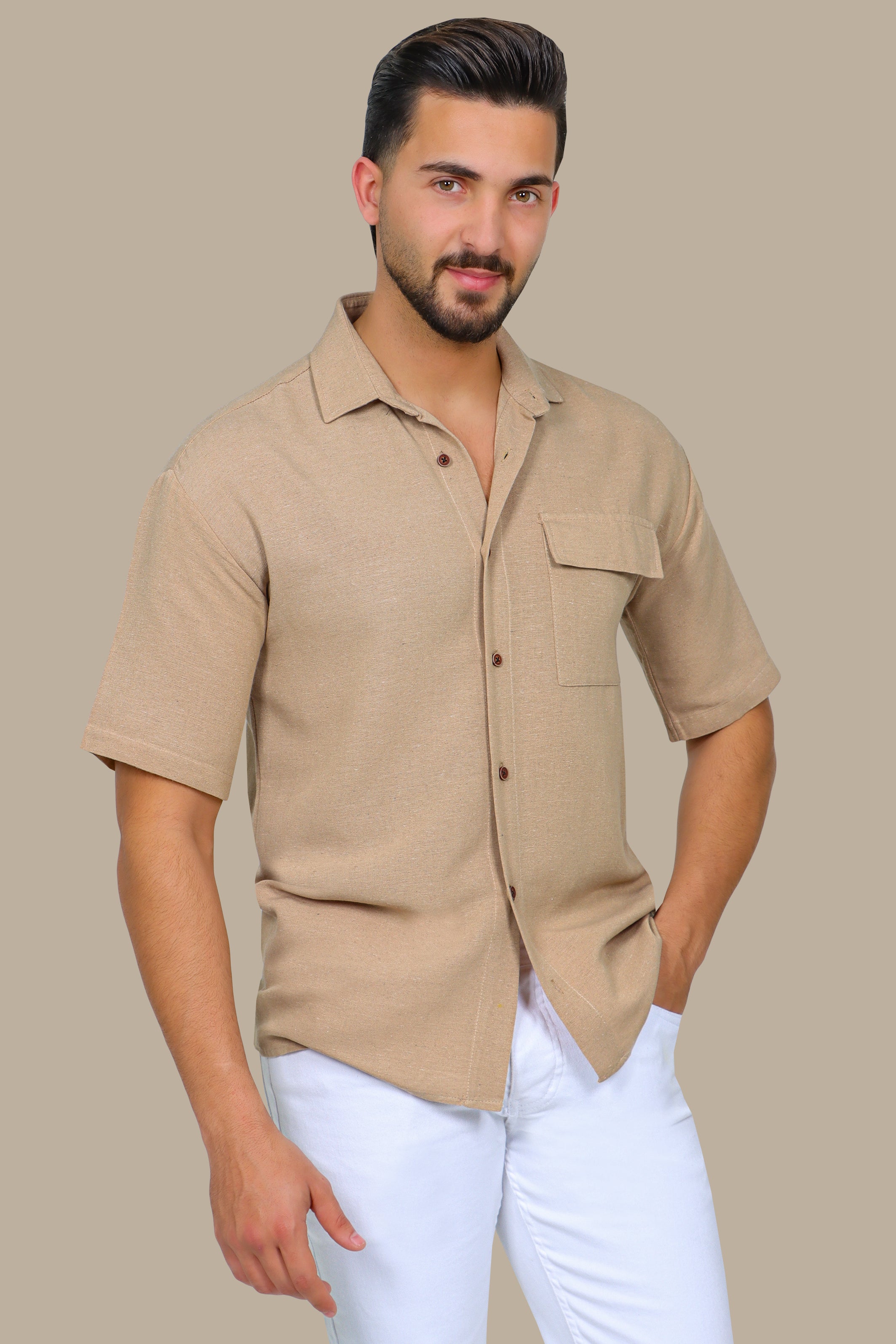 Shirt Linen 1 Pocket Short Sleeve | Camel