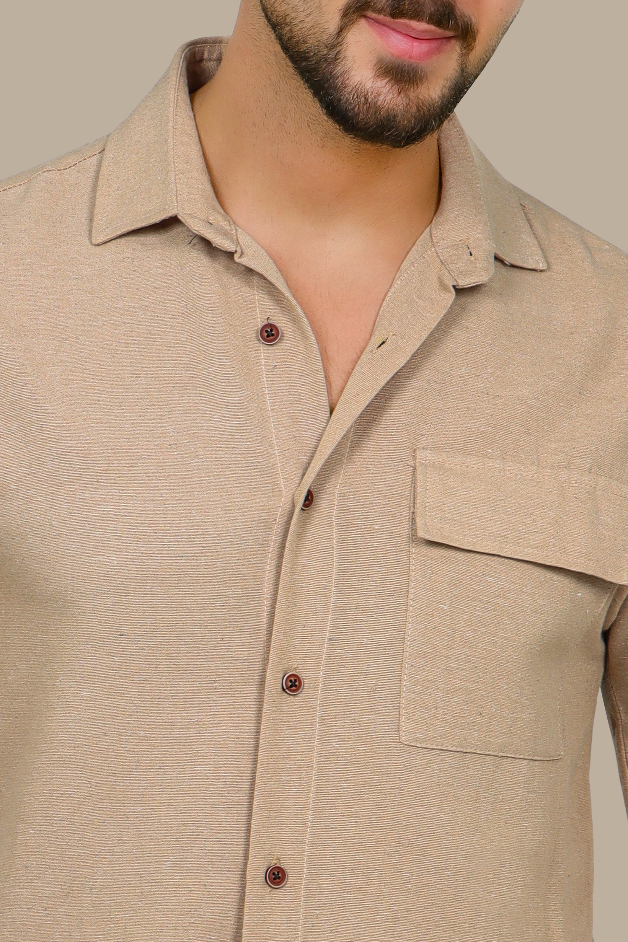 Shirt Linen 1 Pocket Short Sleeve | Camel