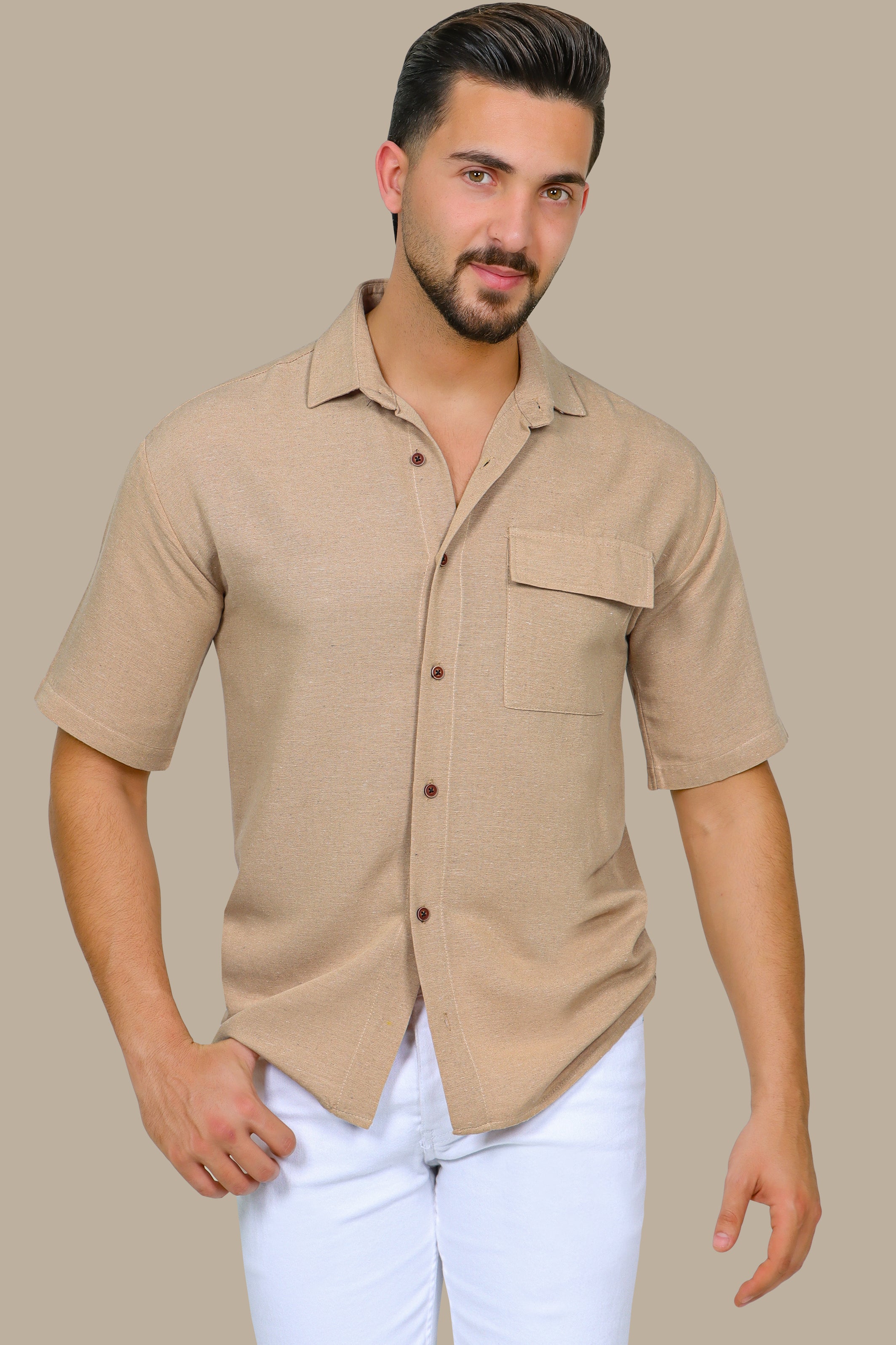 Shirt Linen 1 Pocket Short Sleeve | Camel