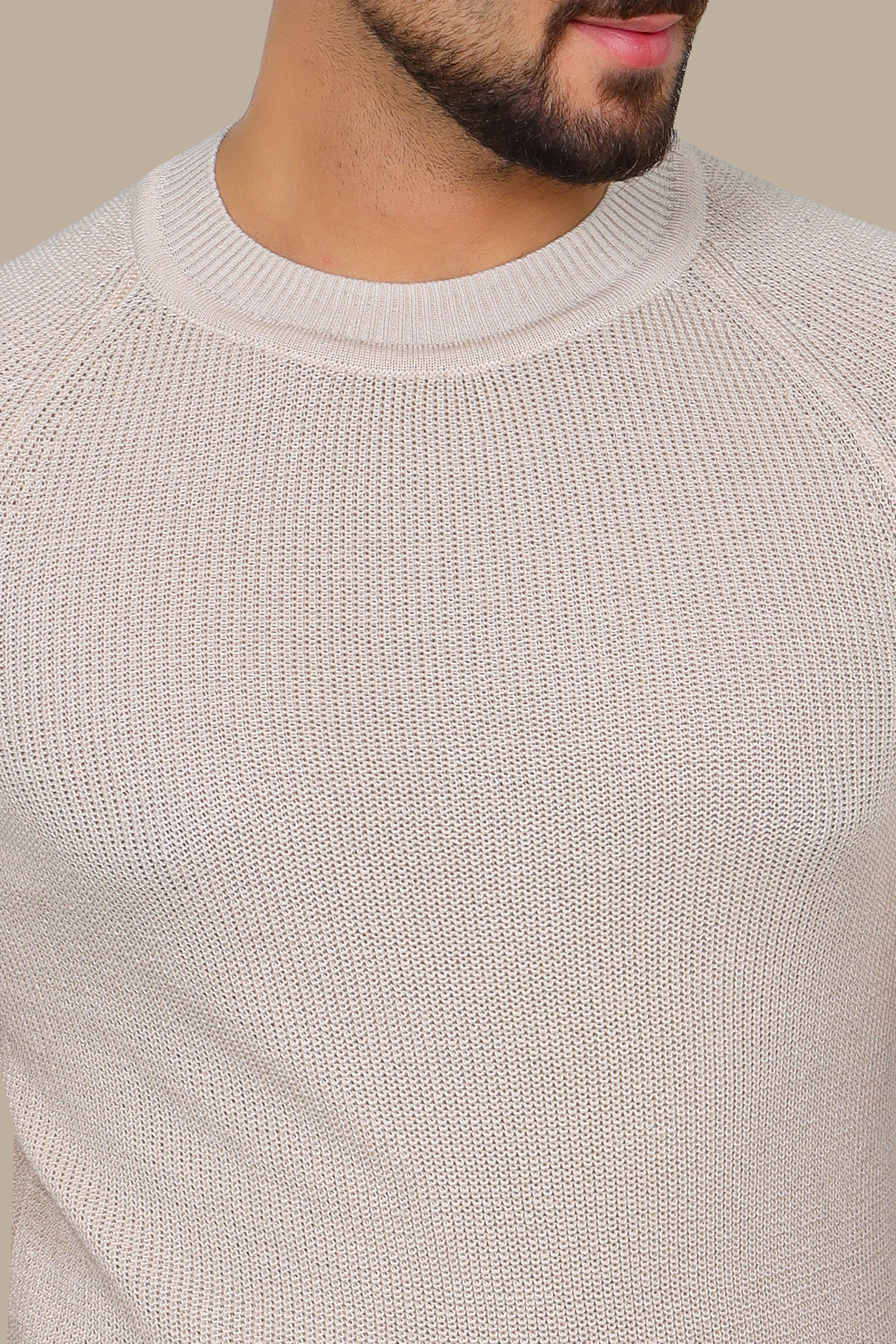 Beige Bliss: Knitted Round Neck T-Shirt