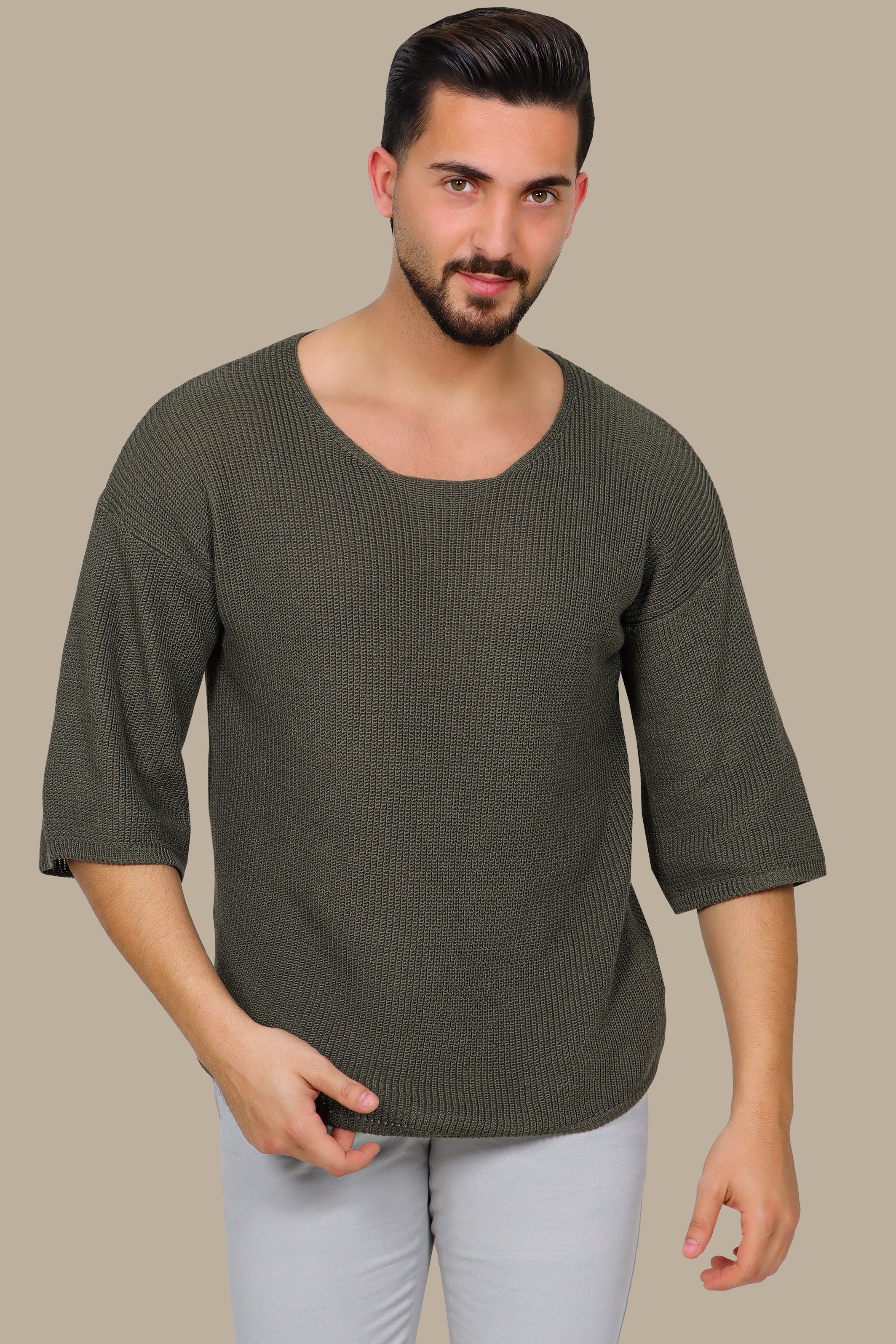 T-Shirt oversized 3/4 Knitted | Khaki
