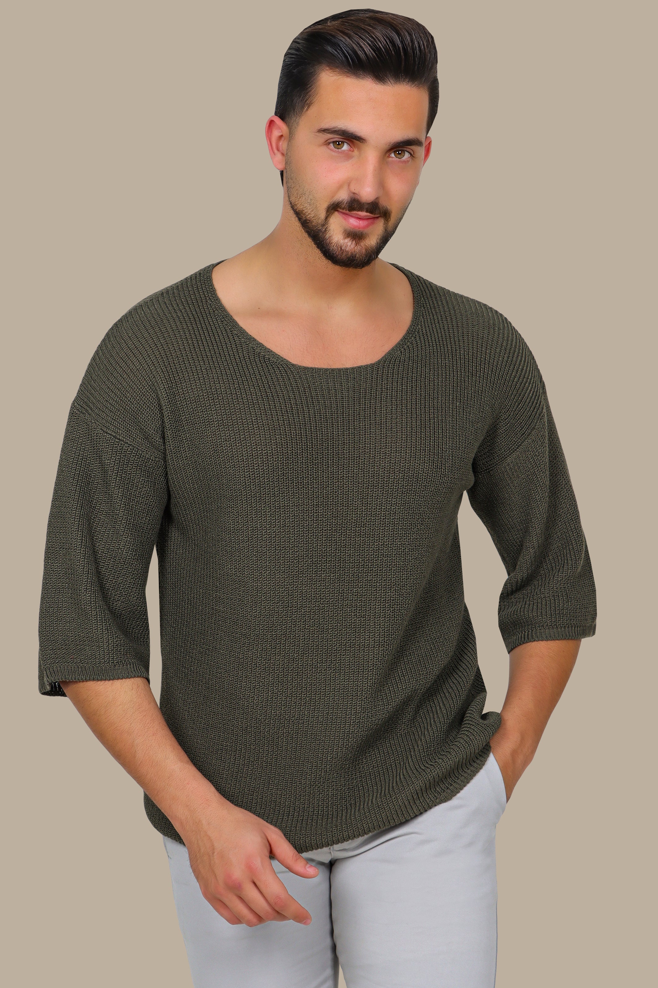 T-Shirt oversized 3/4 Knitted | Khaki
