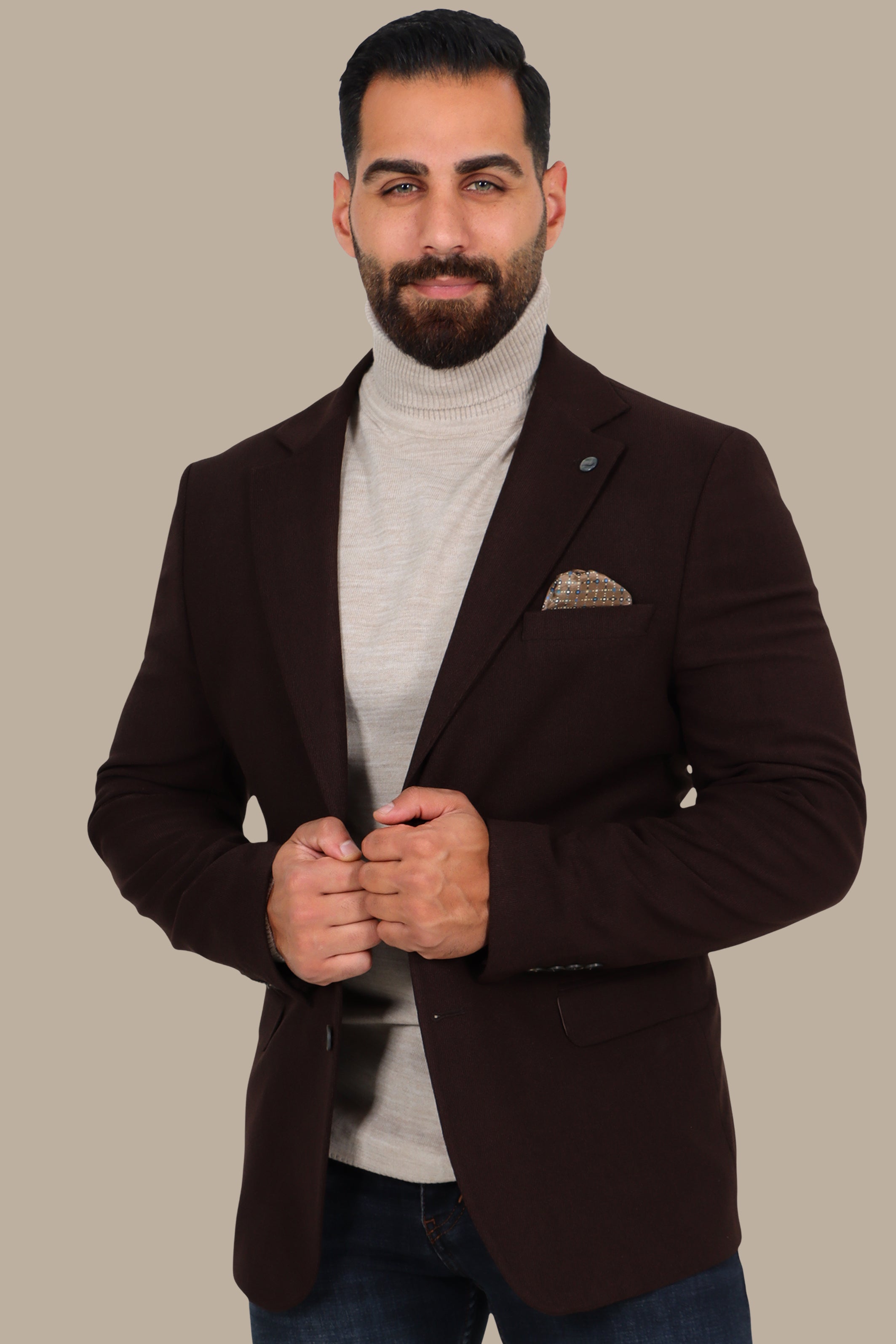 Brown Slim Corduroy Blazer with Notch Lapel