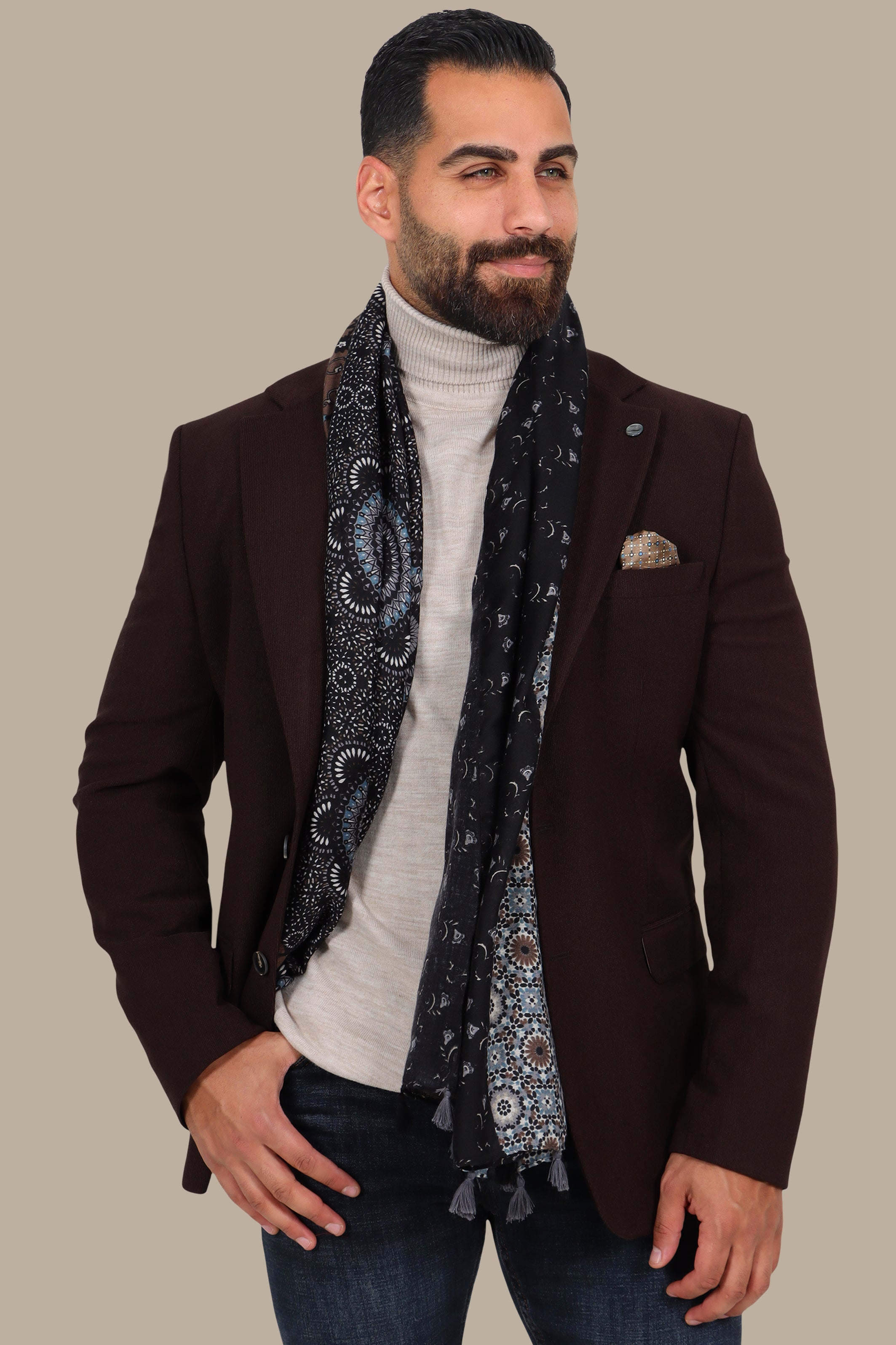 Brown Slim Corduroy Blazer with Notch Lapel