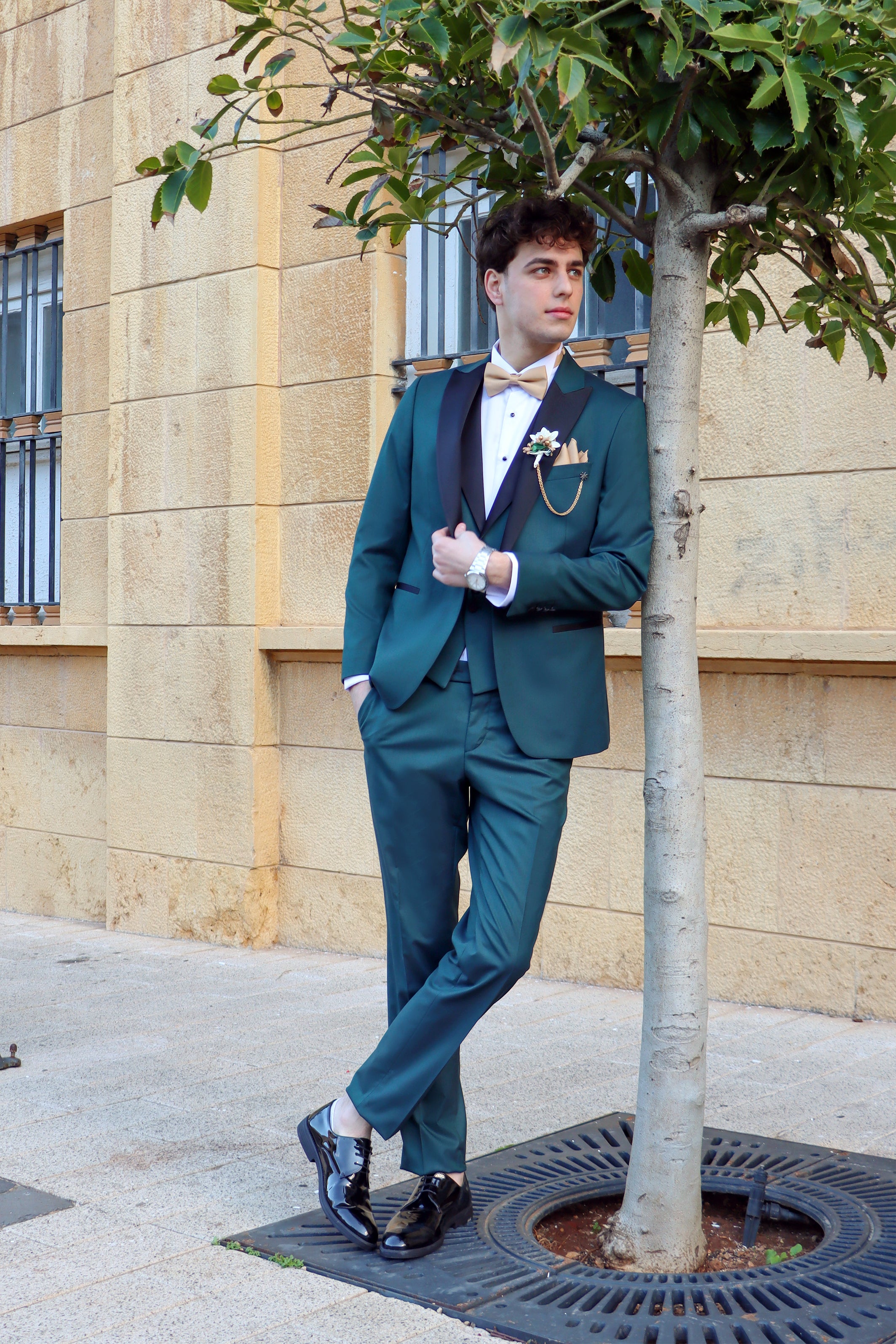 Dark Green Peak Lapel Tuxedo 4pcs