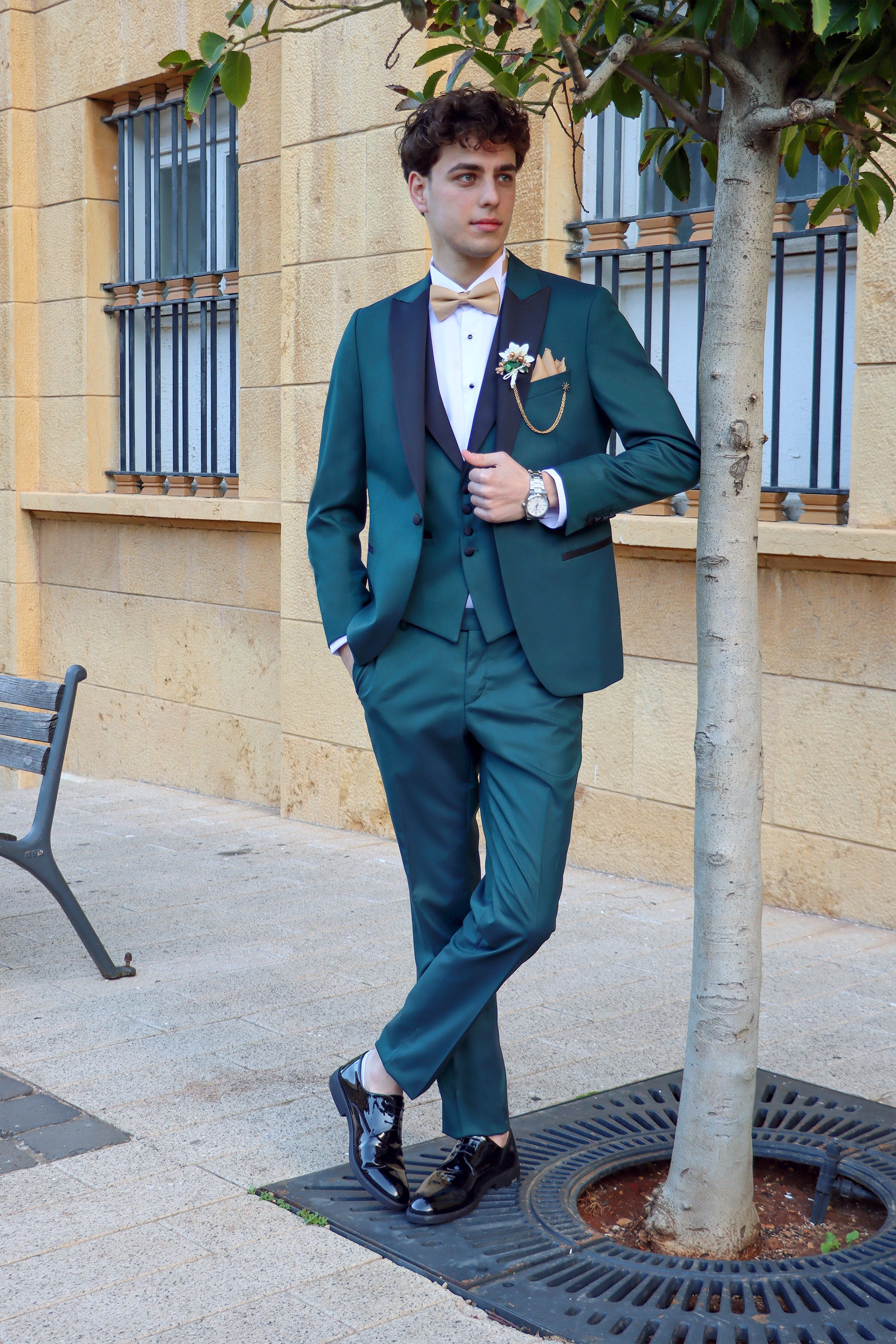 Dark Green Peak Lapel Tuxedo 4pcs