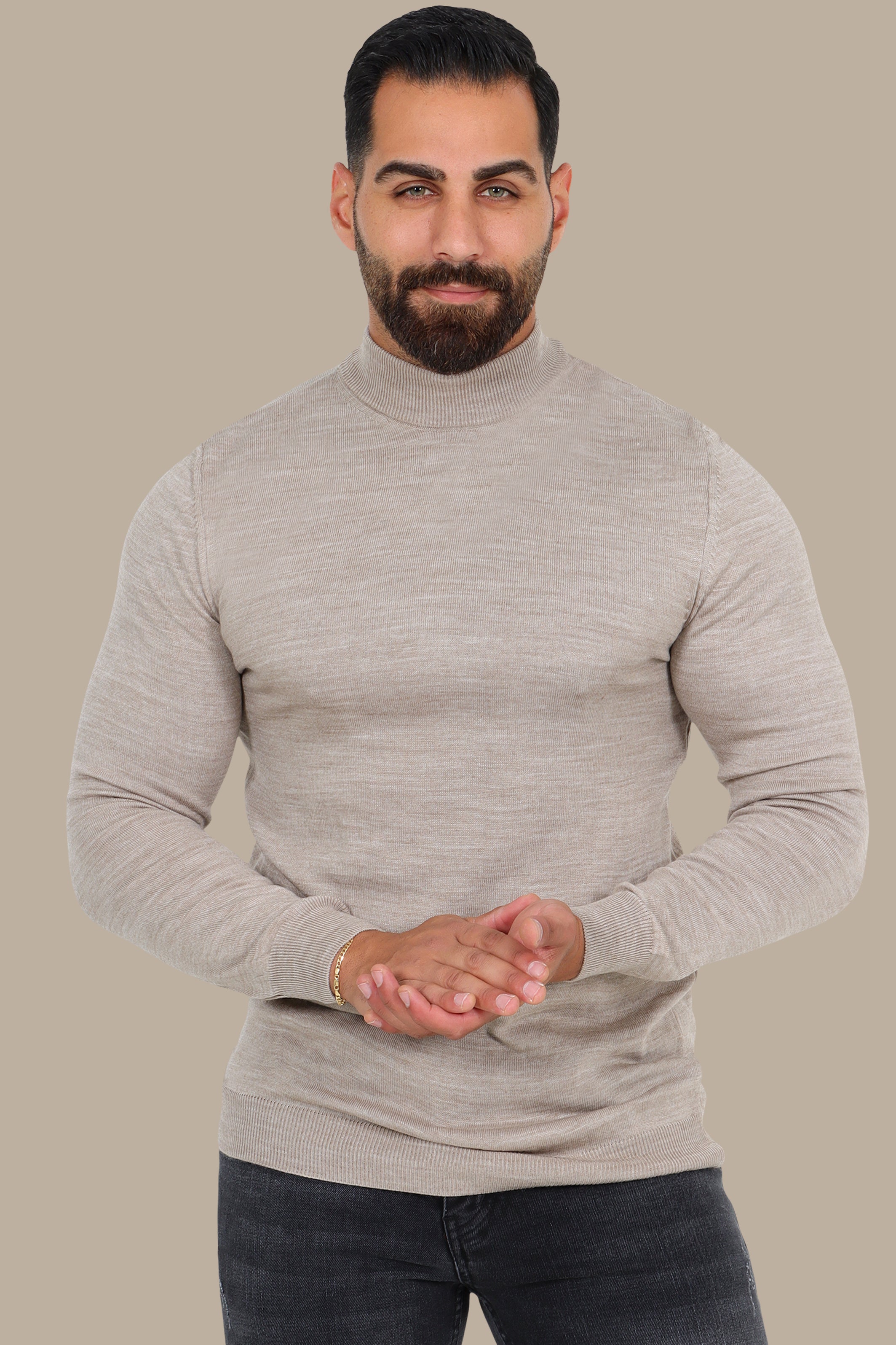 Beige High Neck Sweater