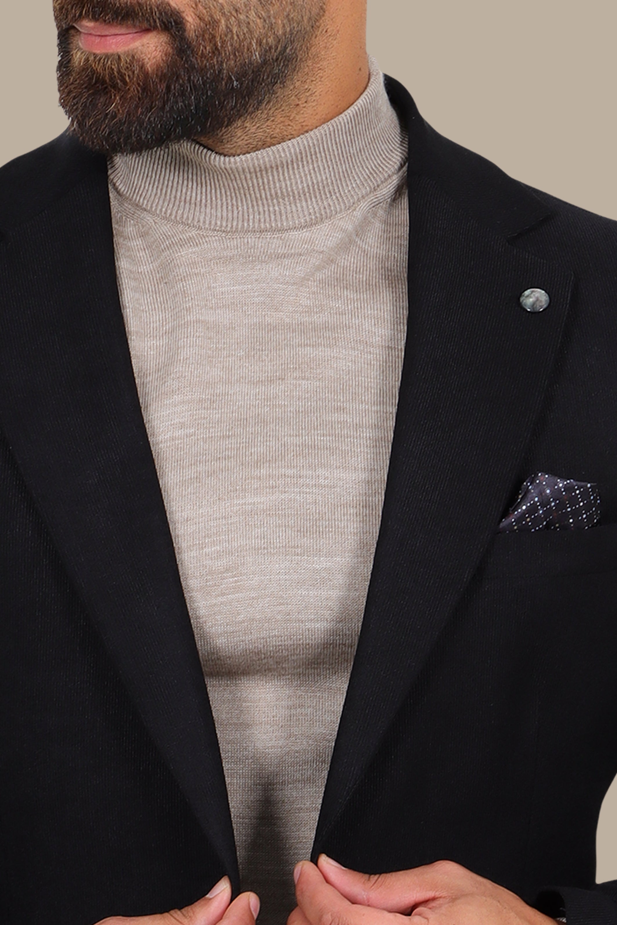 Slim Corduroy Blazer with Notch Lapel in Black