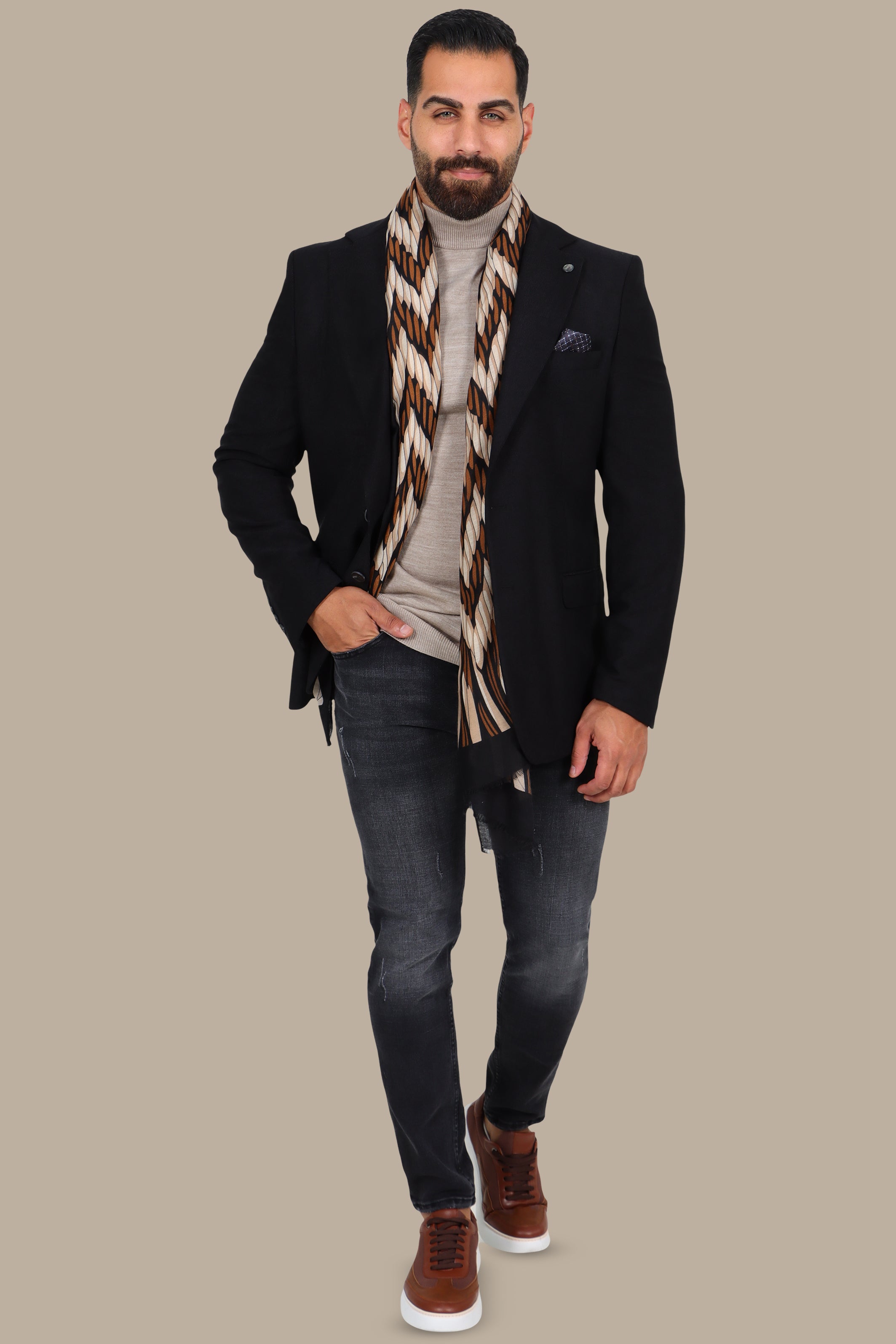 Slim Corduroy Blazer with Notch Lapel in Black