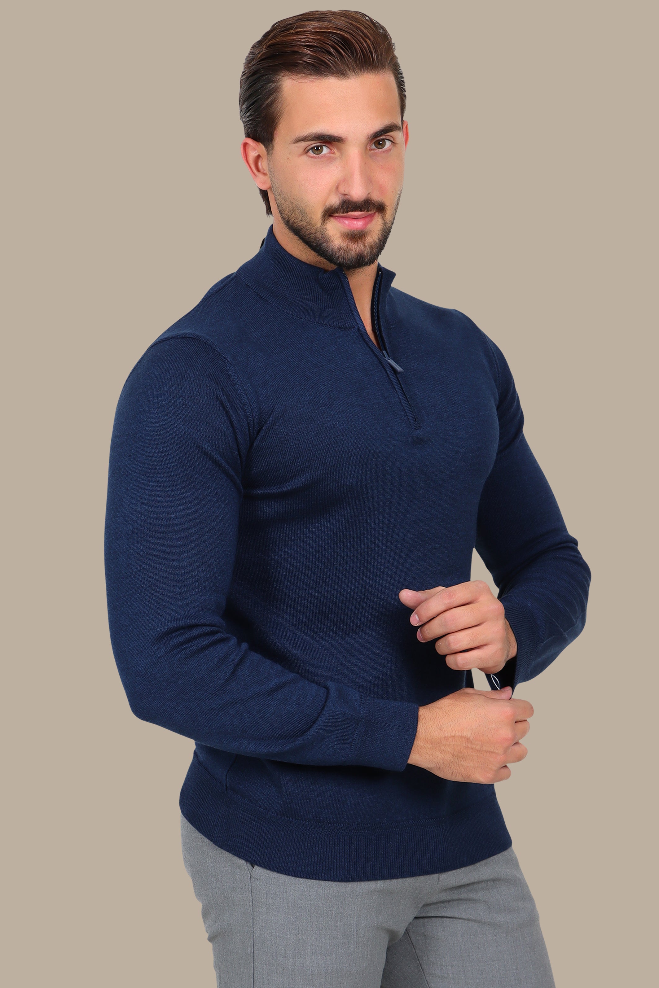 Navy Cotton Half-Zip Sweater