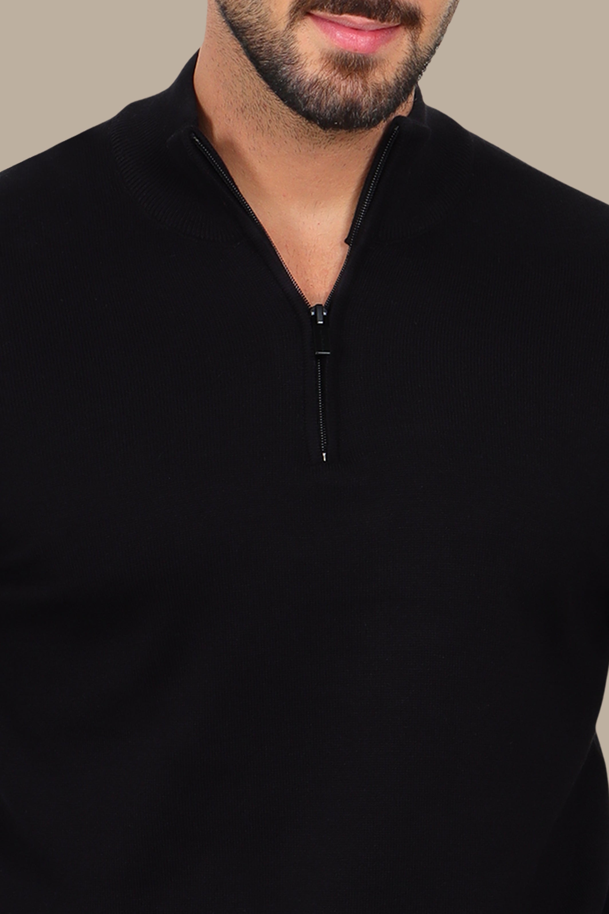 Black Half Zipper Cotton Sweater