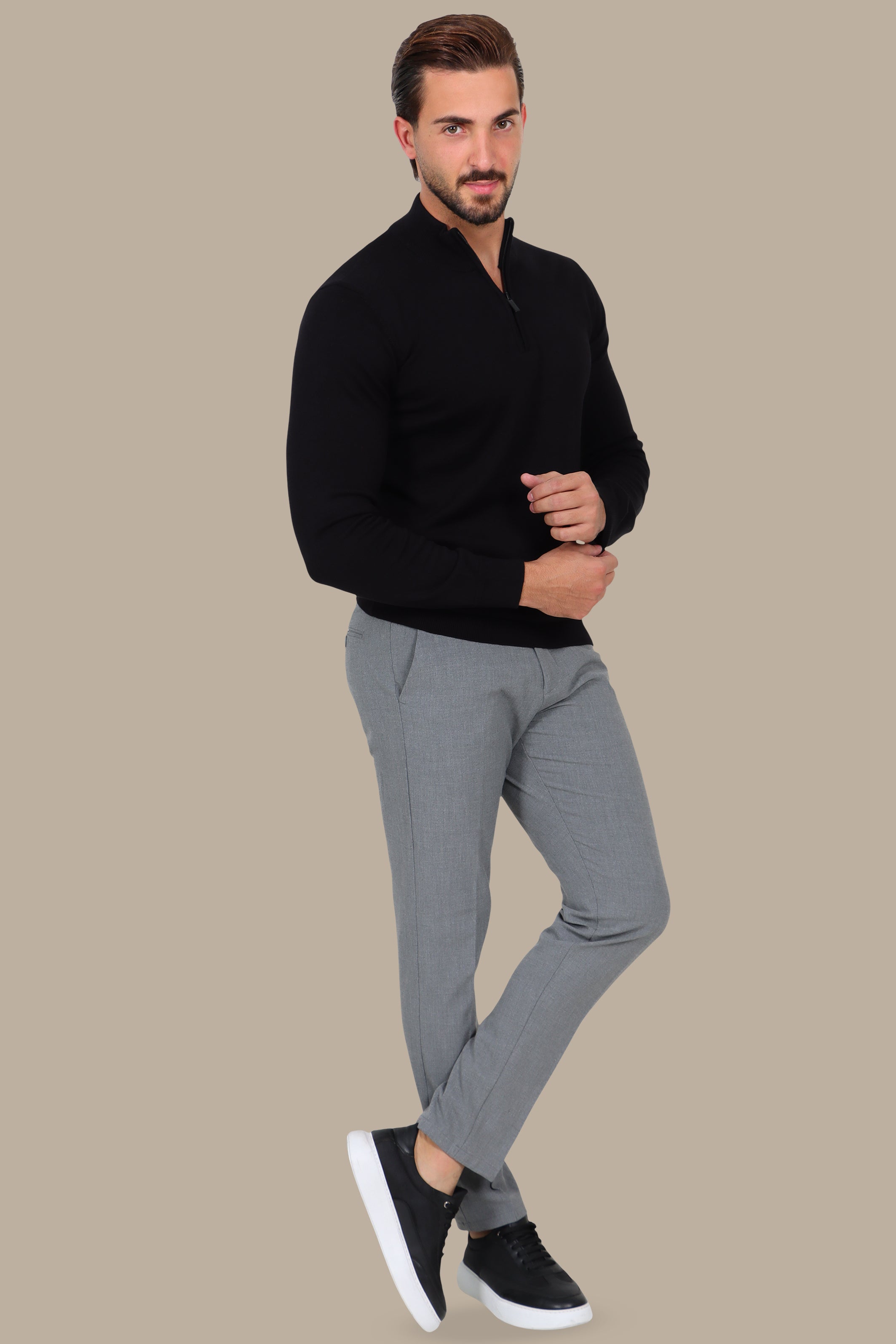 Black Half Zipper Cotton Sweater