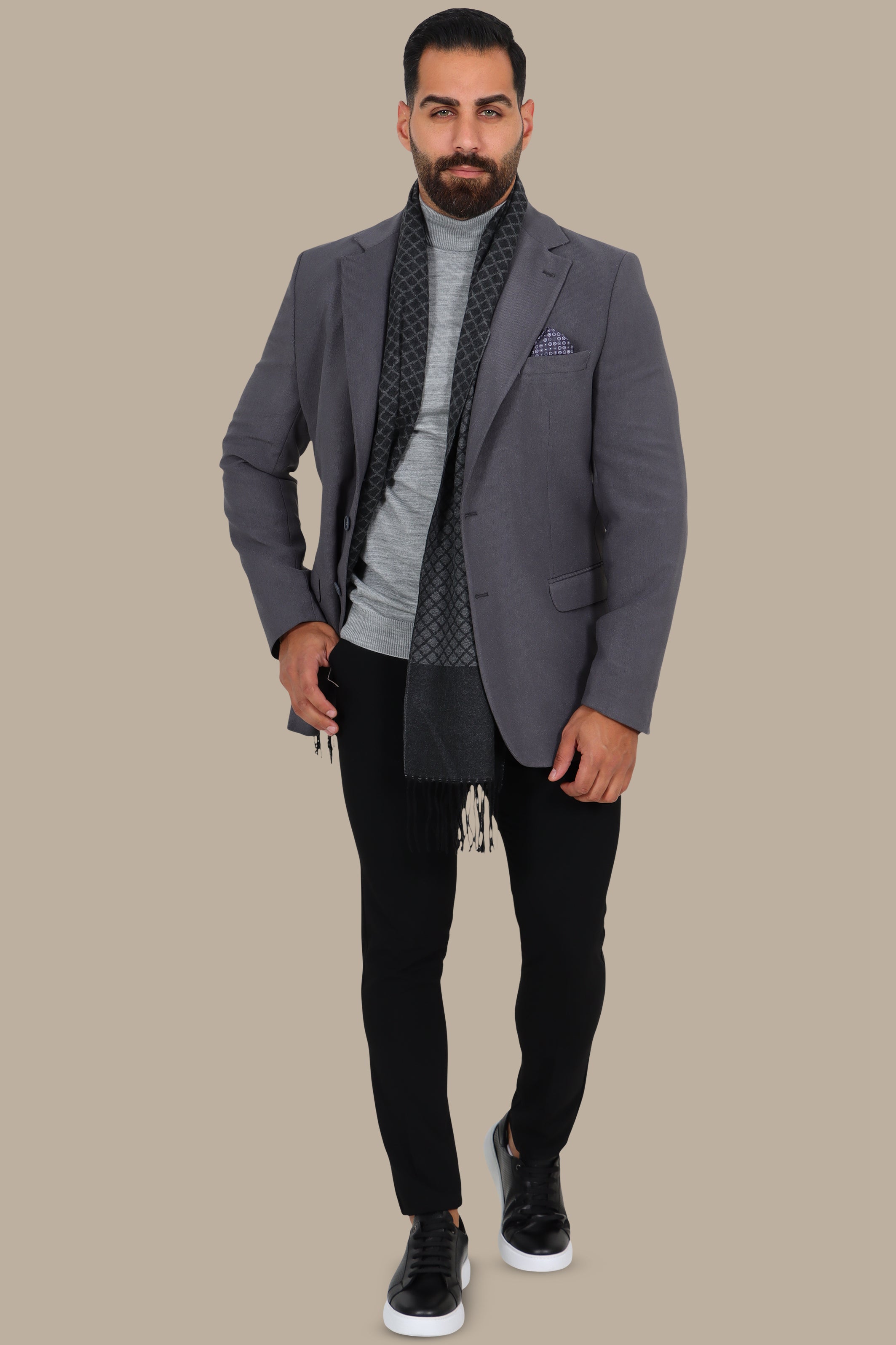 Slim Fit Corduroy Blazer with Notch Lapel in Grey