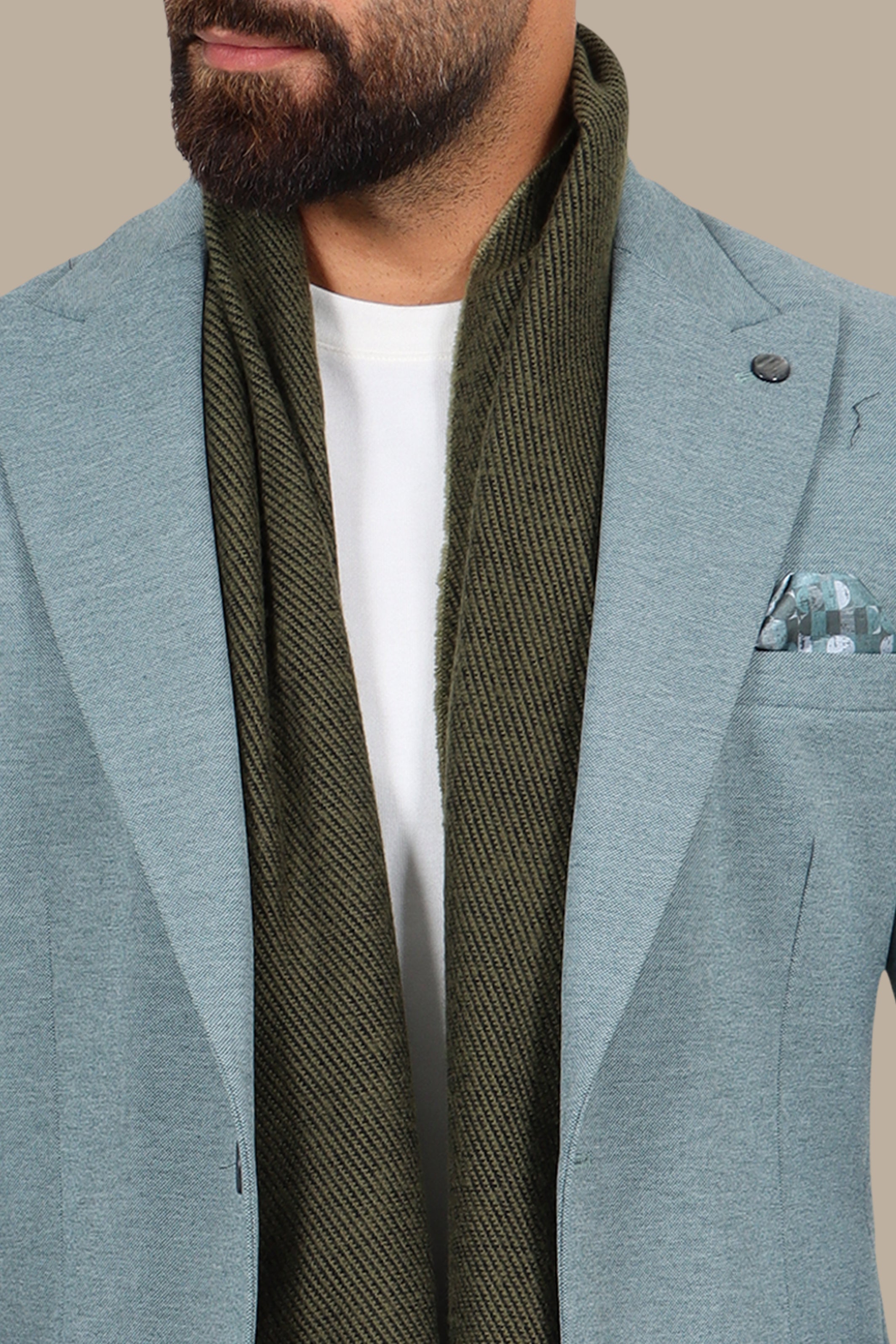 Peak Lapel Piquet Blazer in Light Green