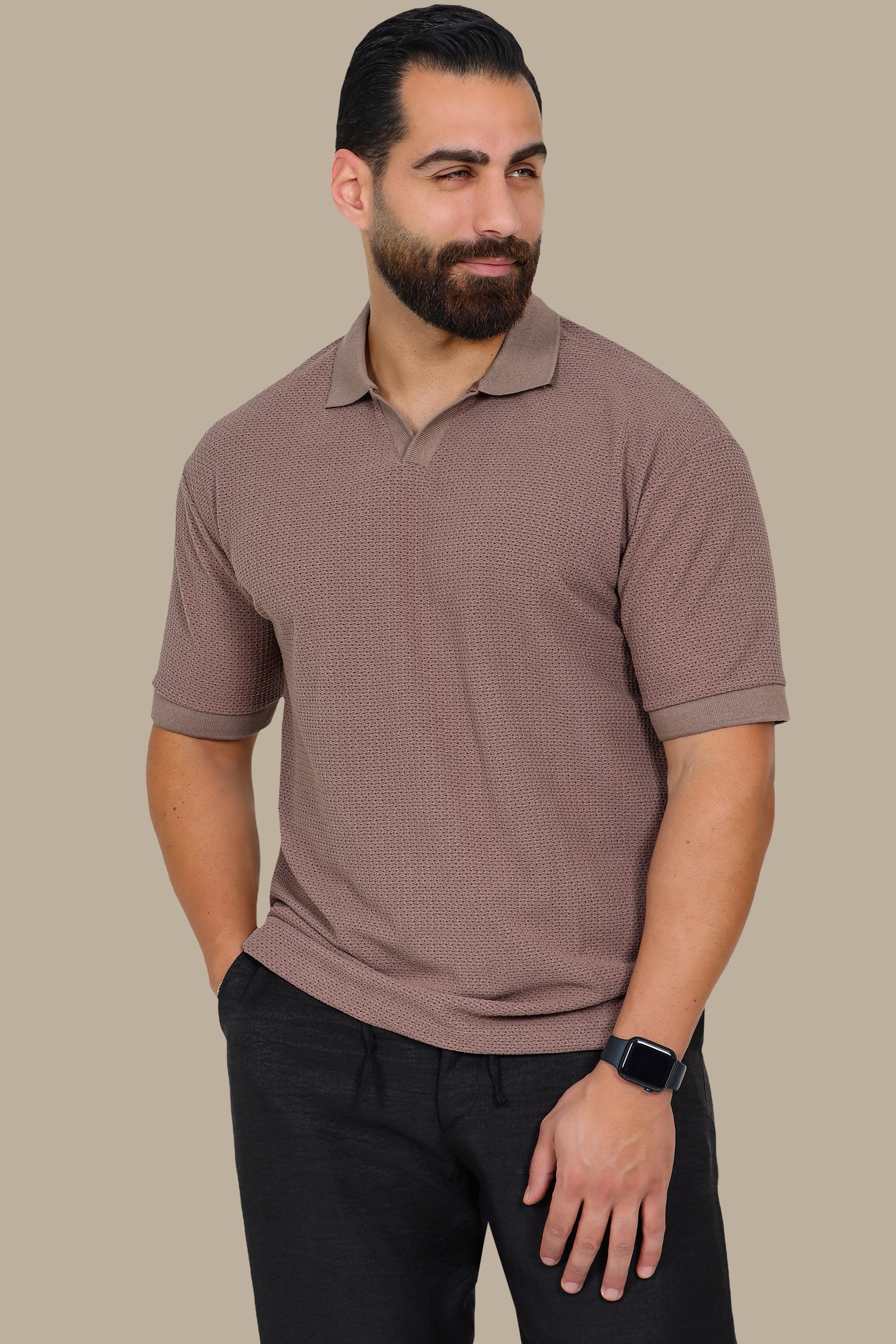 Mocha V-Neck Polo – Breathable Fabric