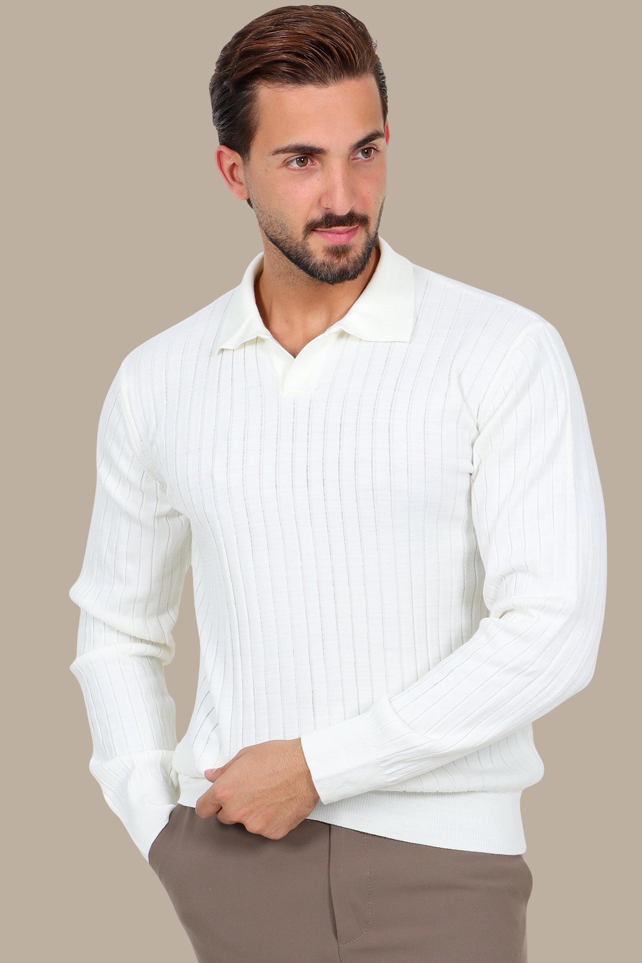 White Polo with Vertical Lines