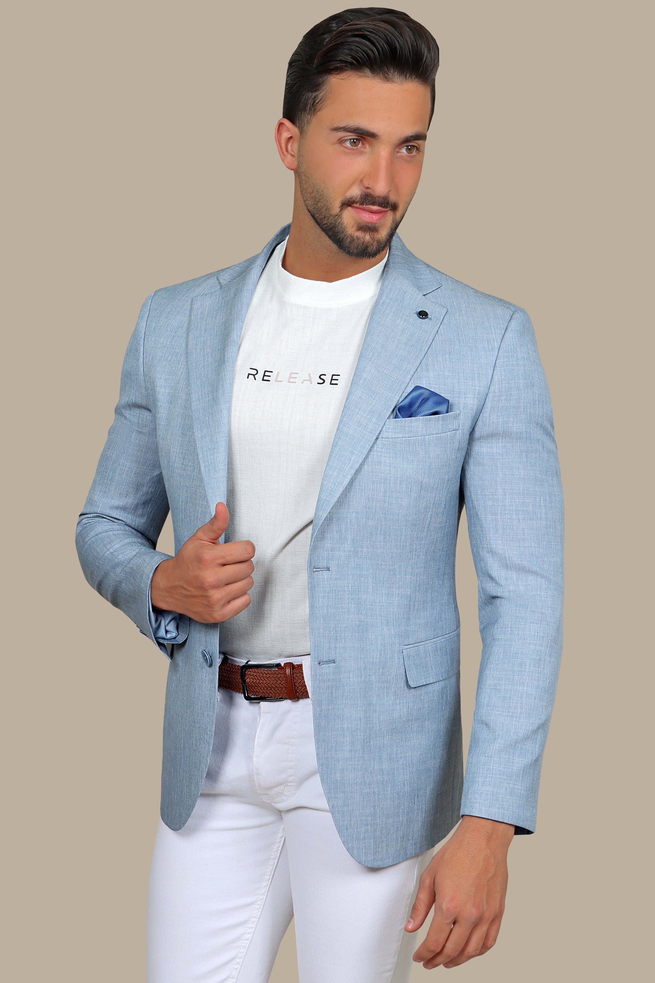 Elegant Light Blue Fila Blazer with Notch Lapel