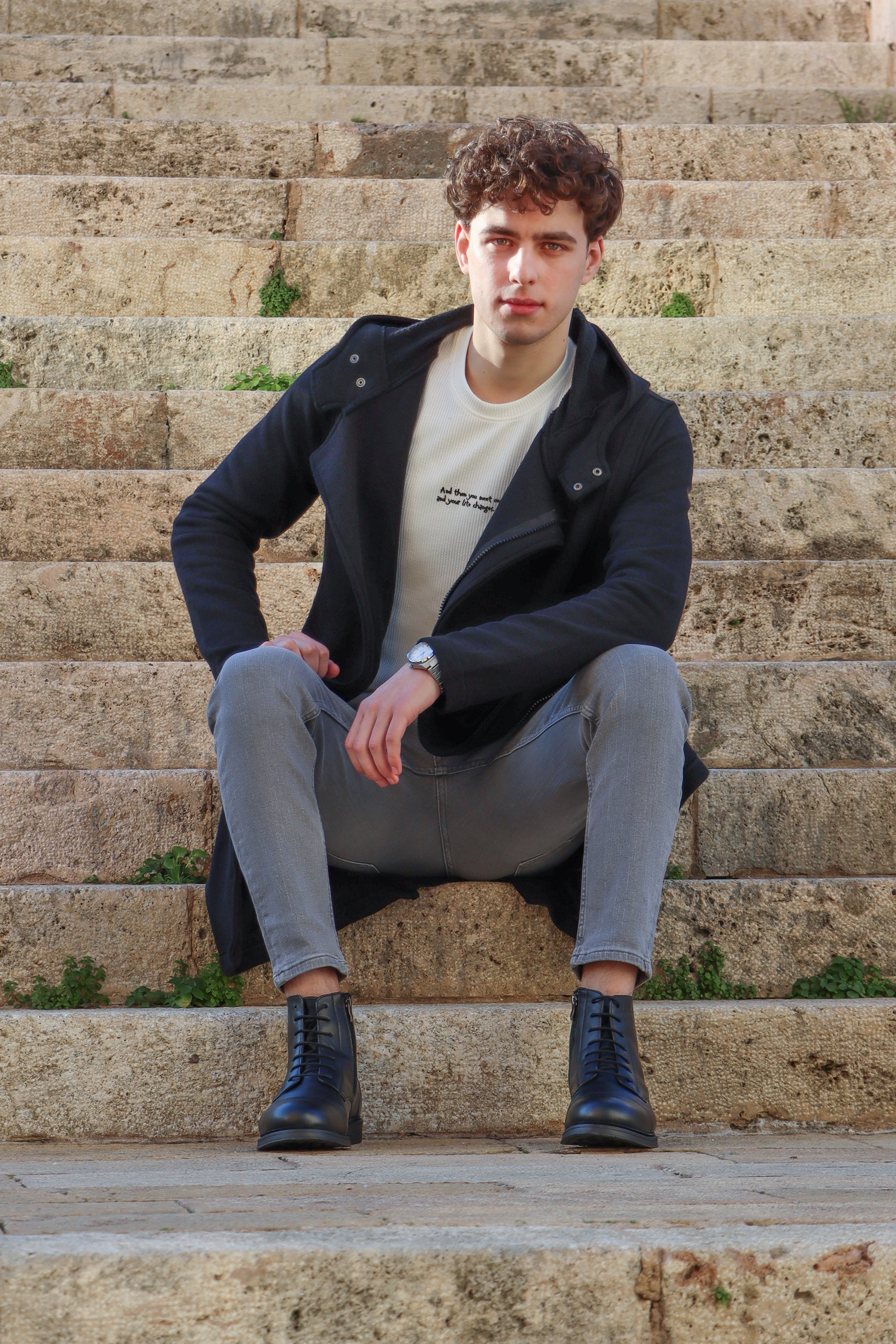 Black Oversized Long Cardigan with Zipper