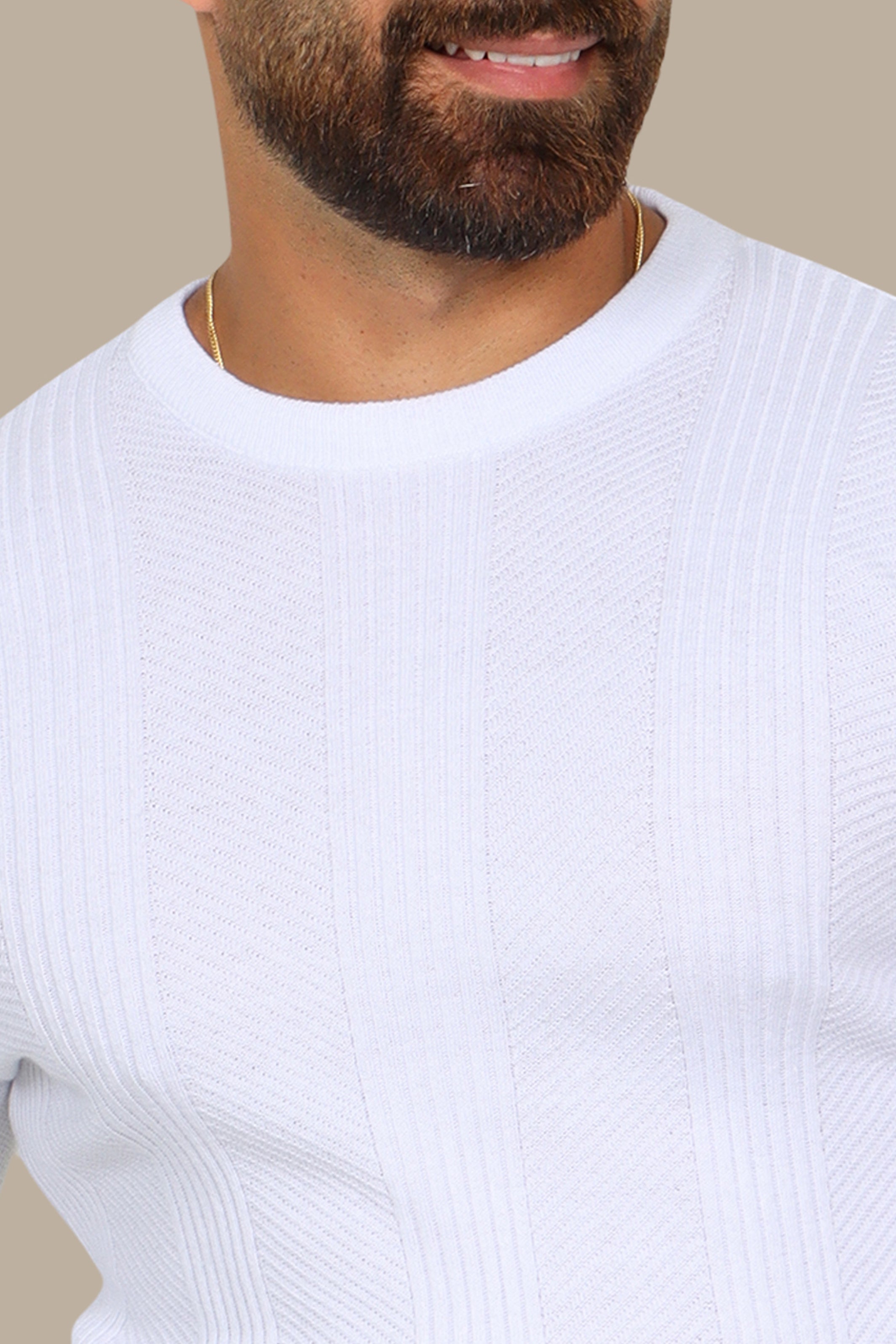 White Structured Sweater with 3 Wide Lines