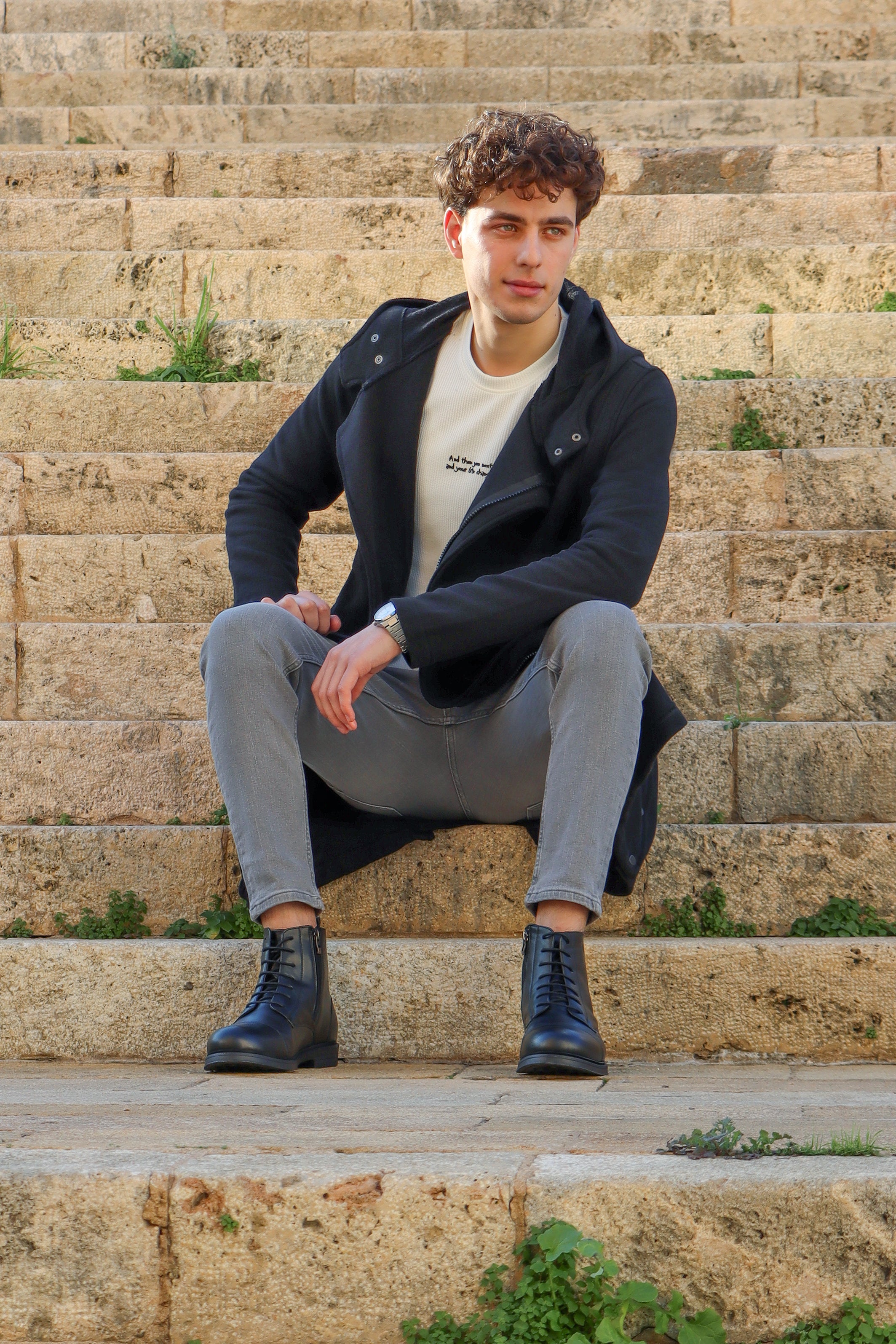 Black Oversized Long Cardigan with Zipper