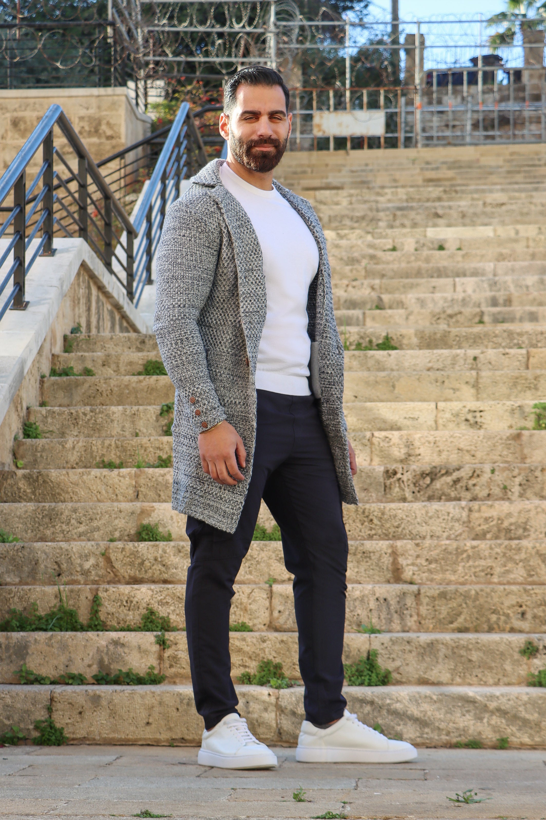 Light Grey Mercerized Mon Long Cardigan