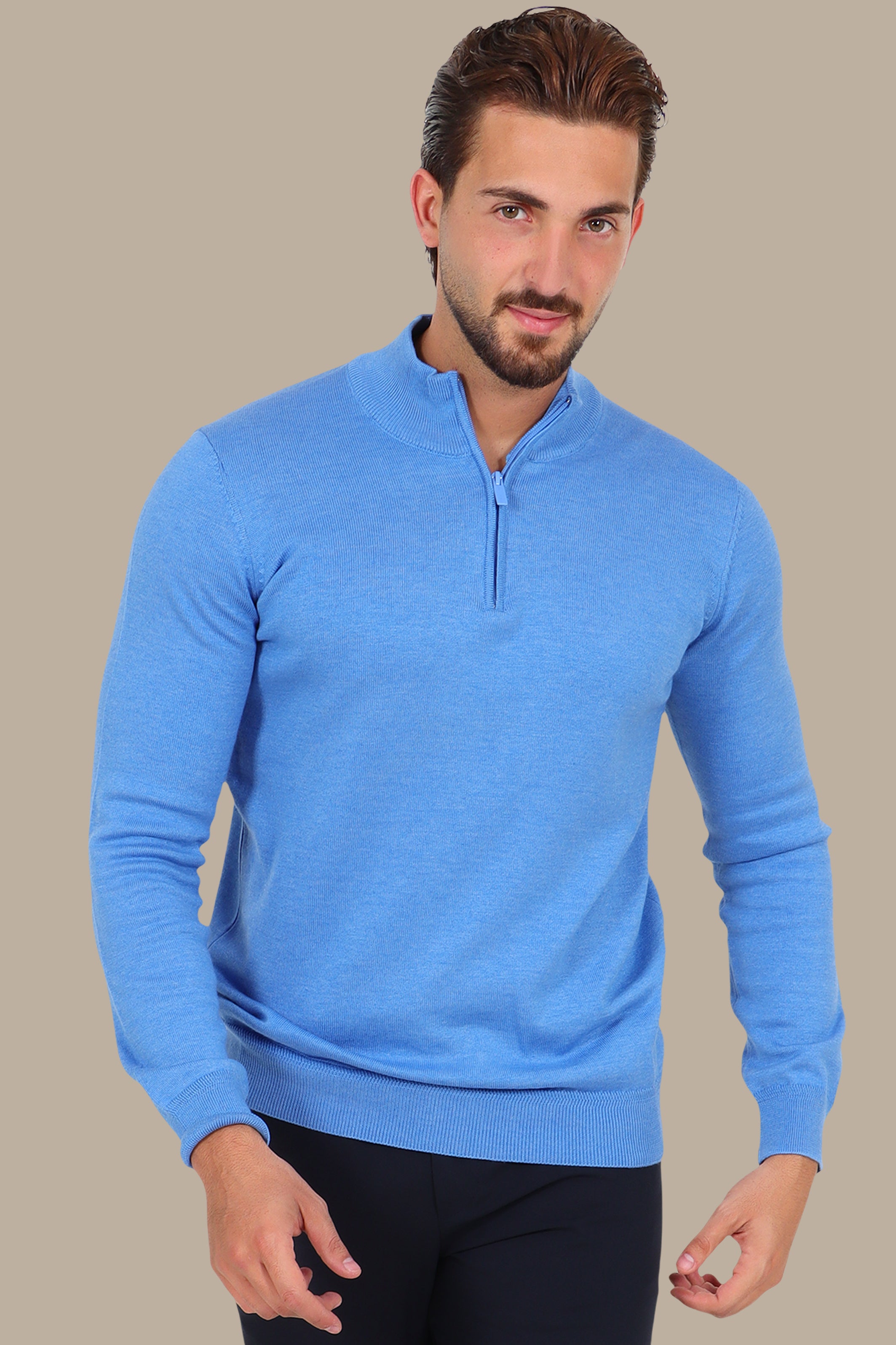 Sweater Half Zipper Cotton | Light Blue