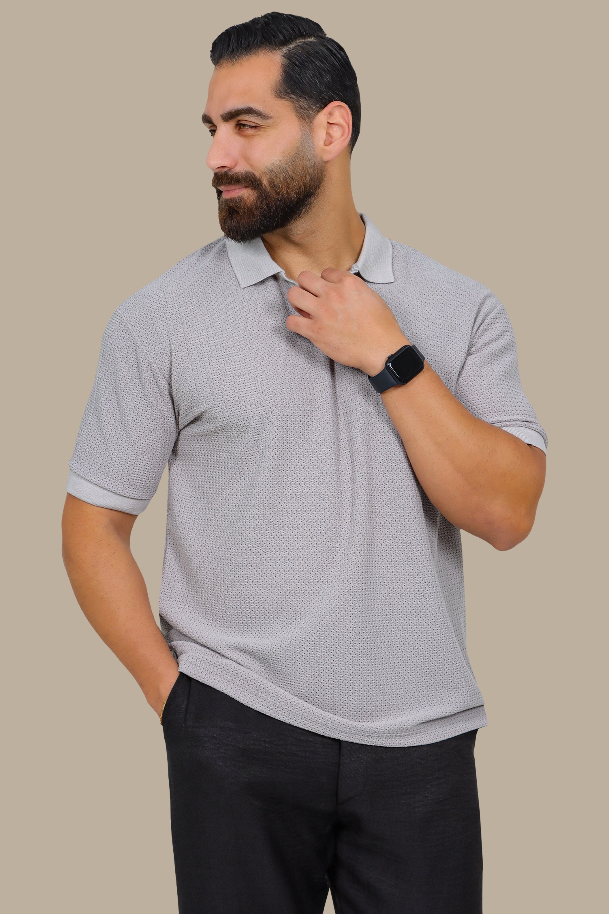 Light Grey V-Neck Polo – Breathable Fabric