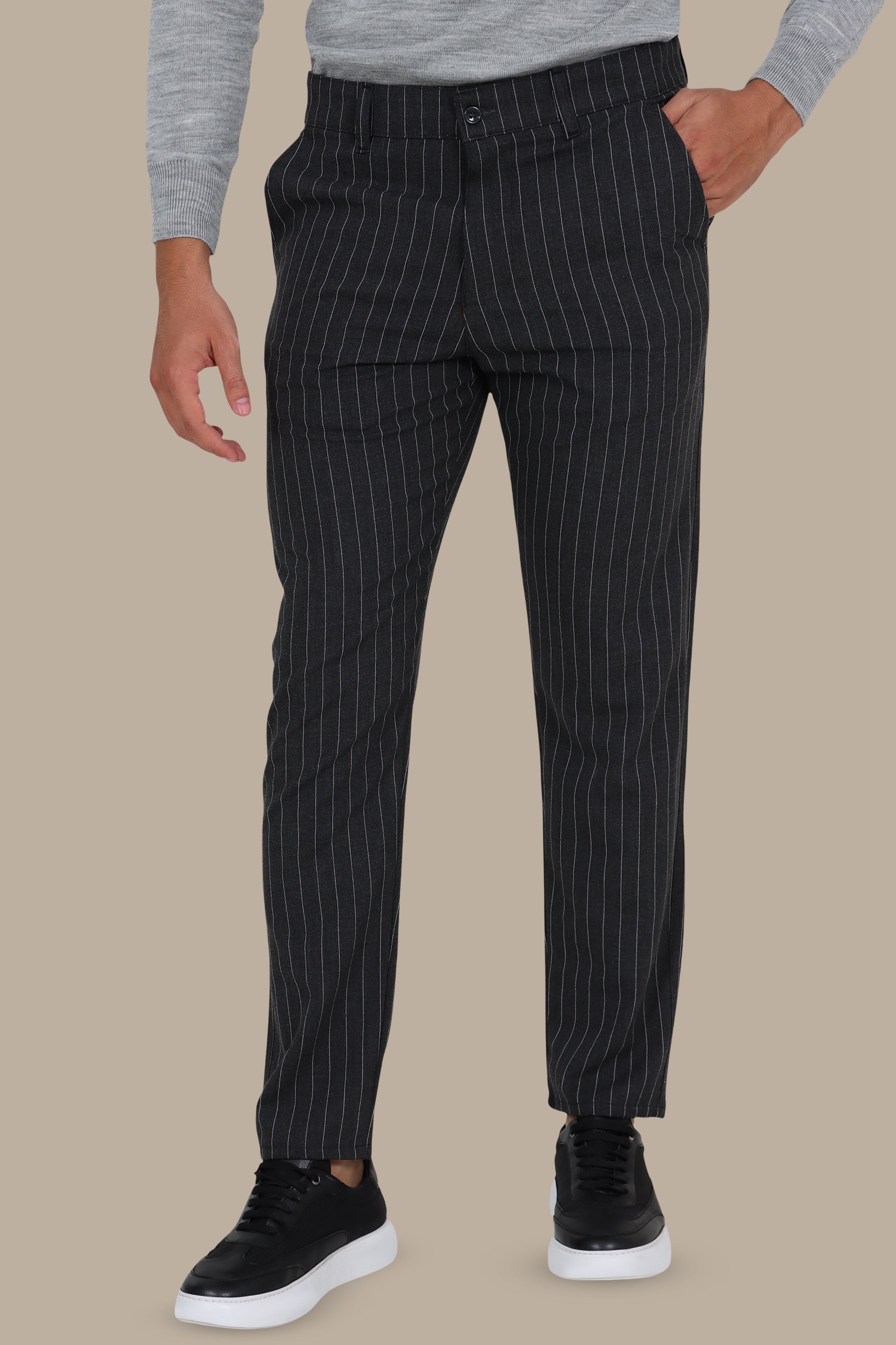 Dark Grey Striped Slim-Fit Trouser