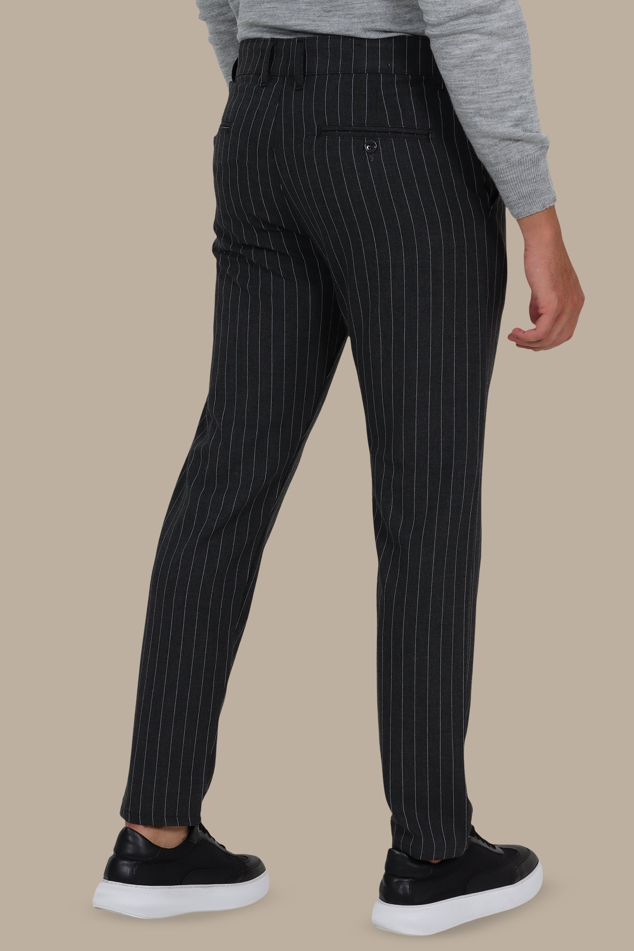 Dark Grey Striped Slim-Fit Trouser
