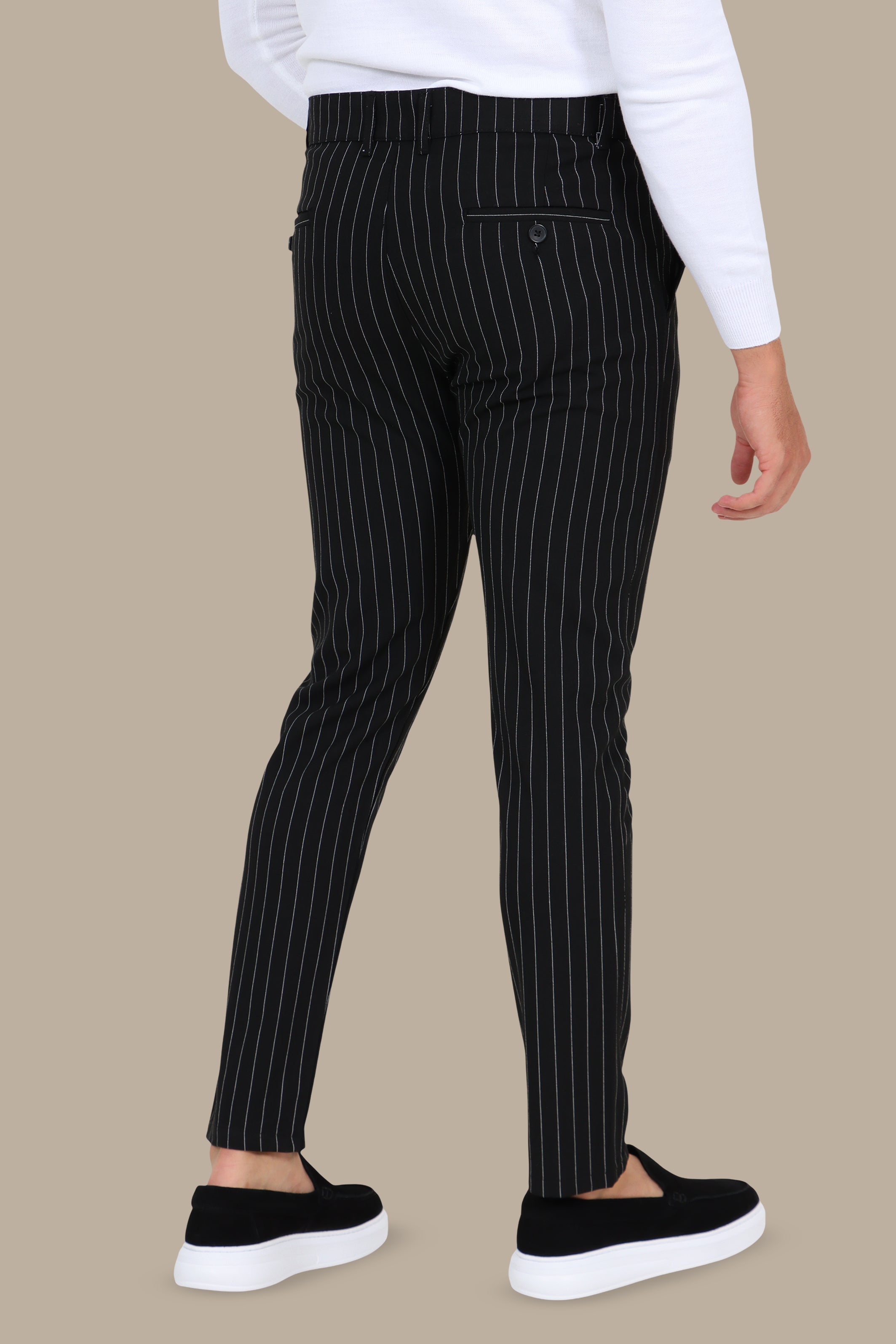 Striped Slim Fit Fashion Trouser in Black